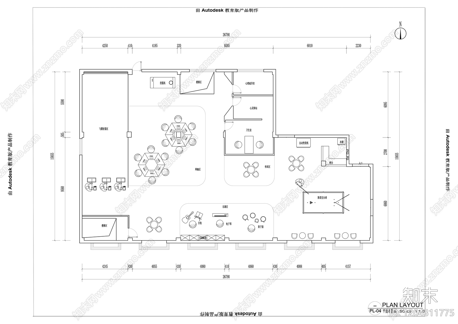 现代其他休闲娱乐空间cad施工图下载【ID:1204311775】