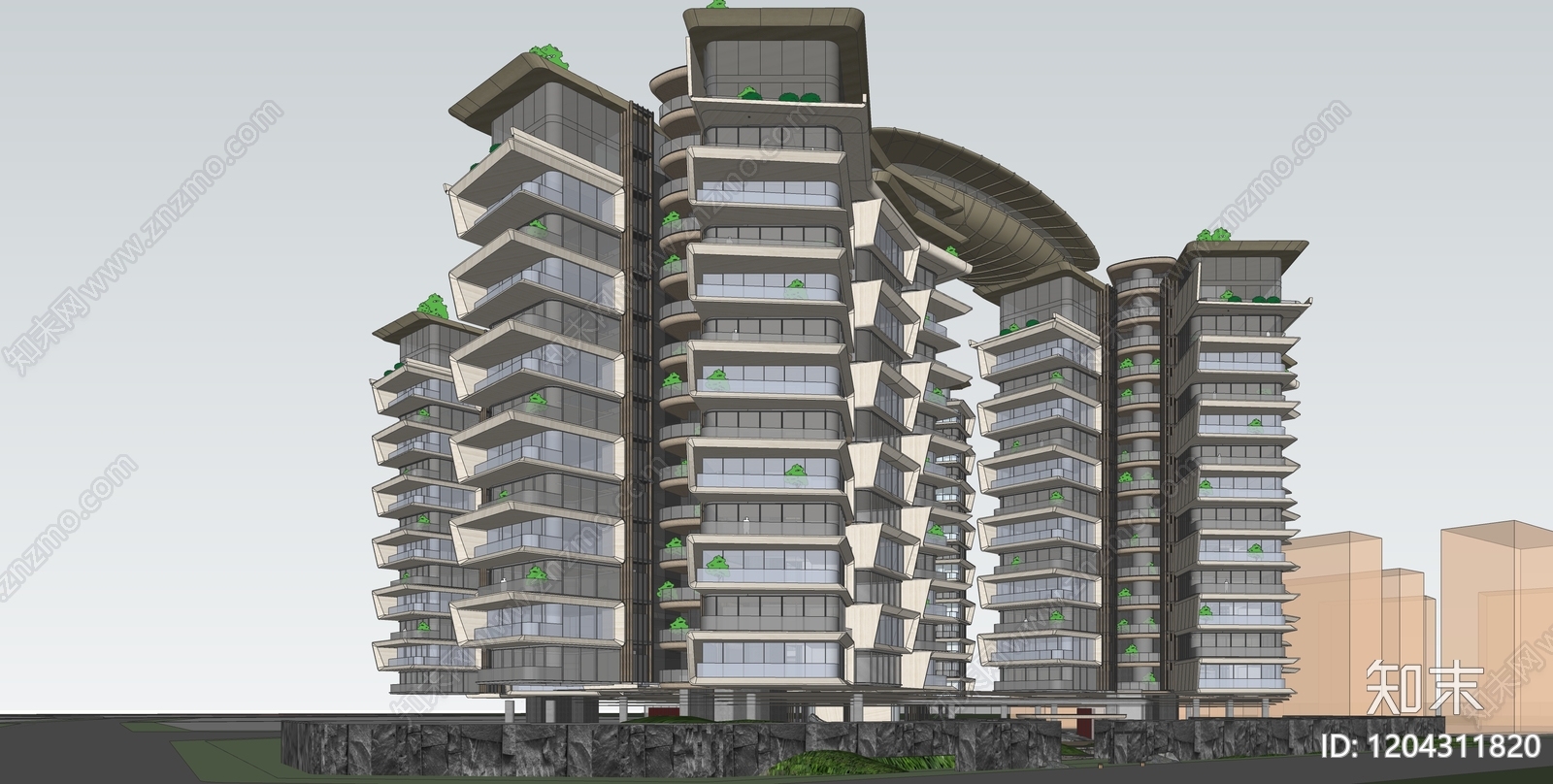 现代轻奢多层住宅SU模型下载【ID:1204311820】