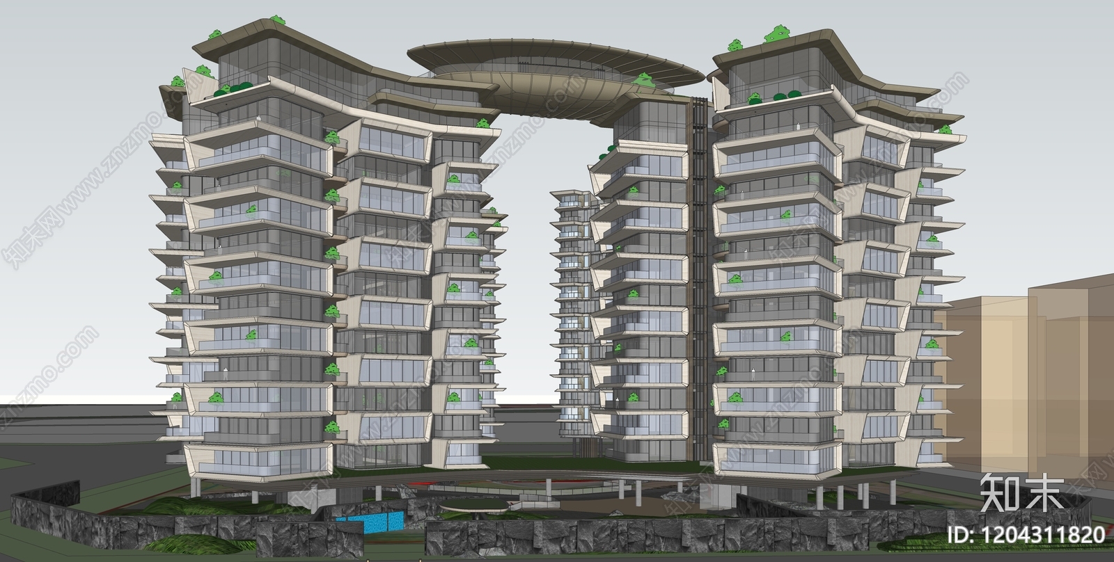 现代轻奢多层住宅SU模型下载【ID:1204311820】