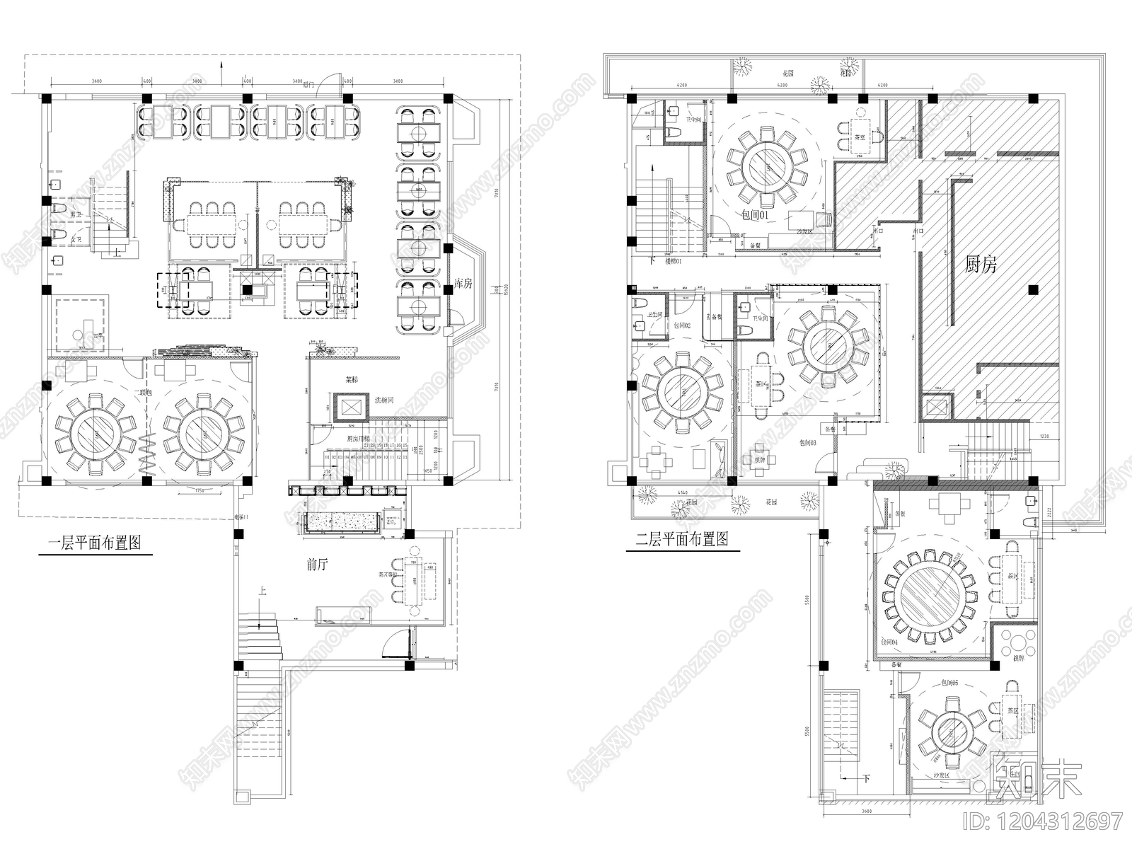 20套中餐厅饭店餐饮空间CAD施工图cad施工图下载【ID:1204312697】
