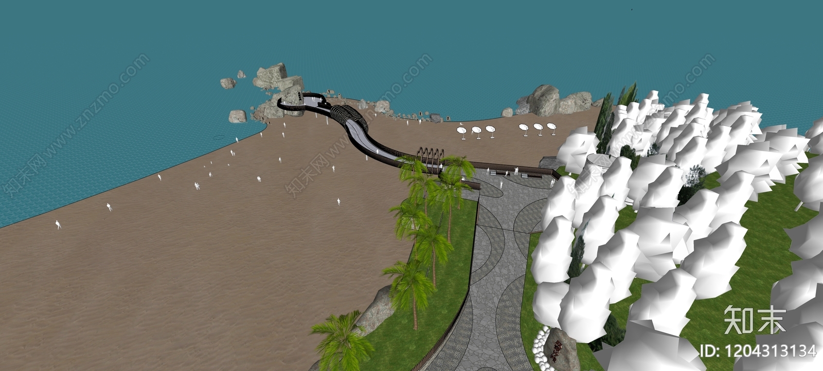 现代新中式滨水景观SU模型下载【ID:1204313134】