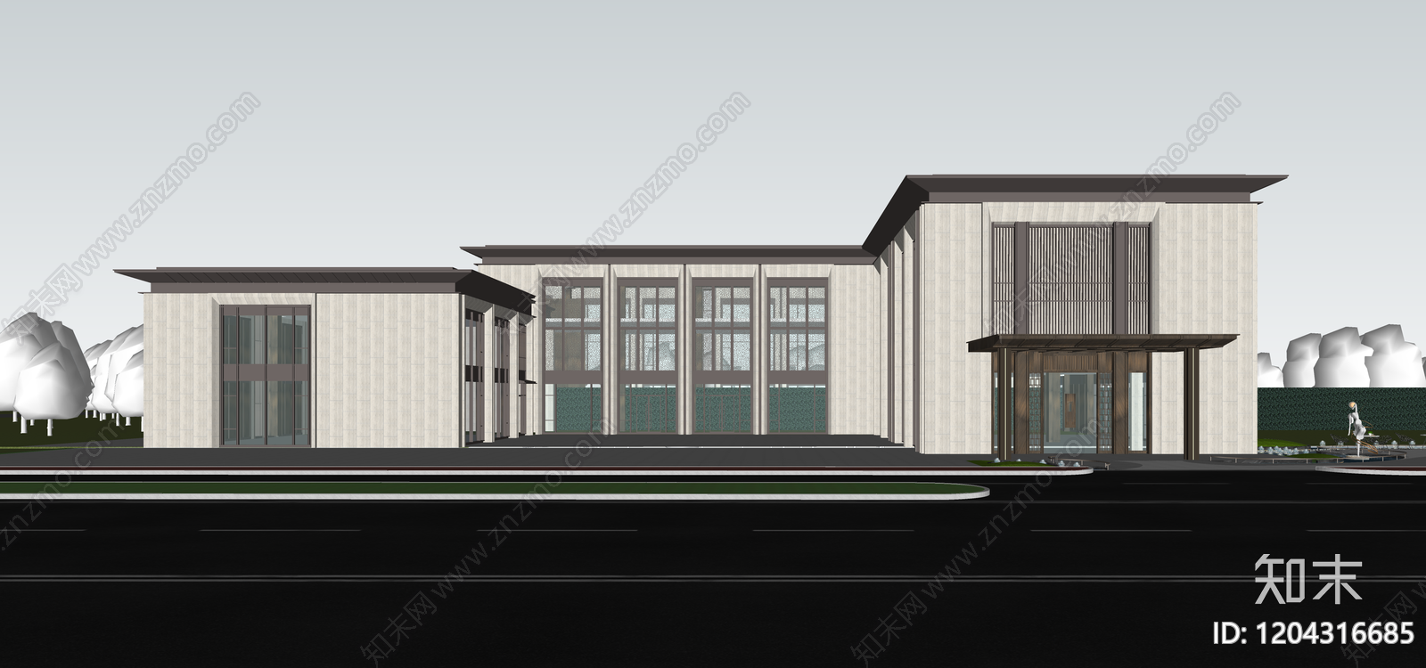 现代售楼处建筑SU模型下载【ID:1204316685】