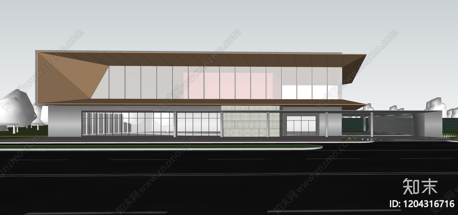 现代售楼处建筑SU模型下载【ID:1204316716】