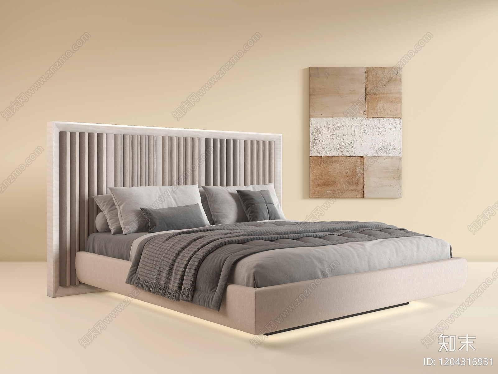 意式轻奢双人床3D模型下载【ID:1204316931】