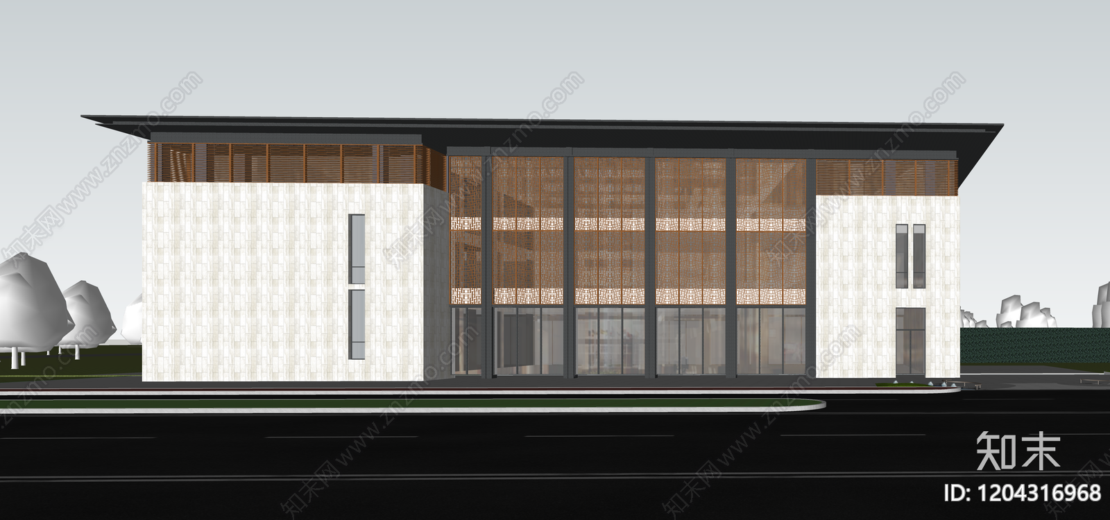 现代售楼处建筑SU模型下载【ID:1204316968】