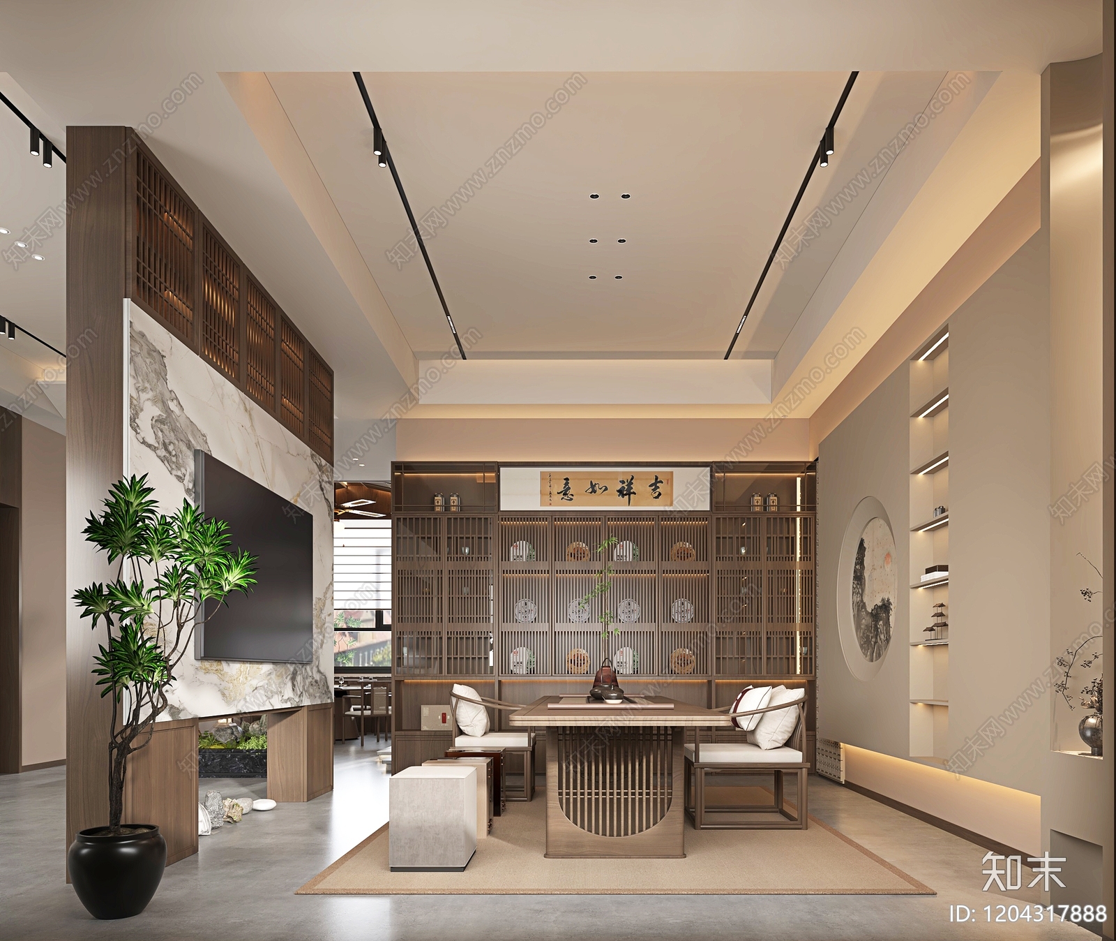 新中式禅意茶室3D模型下载【ID:1204317888】