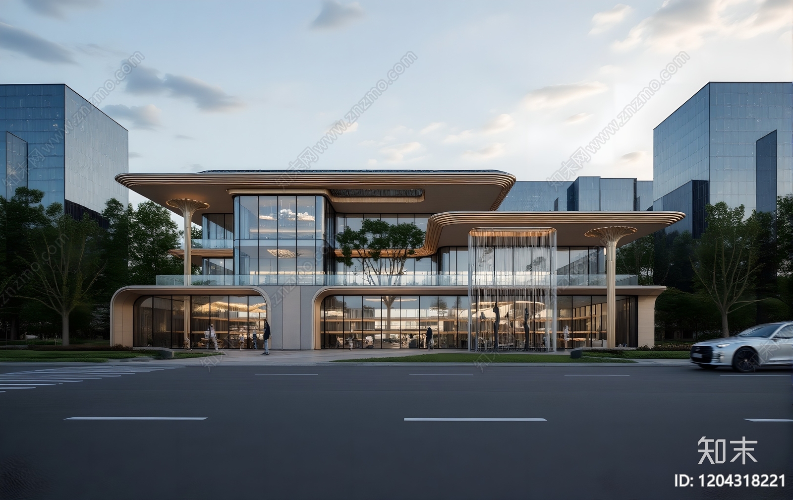 现代售楼处建筑SU模型下载【ID:1204318221】