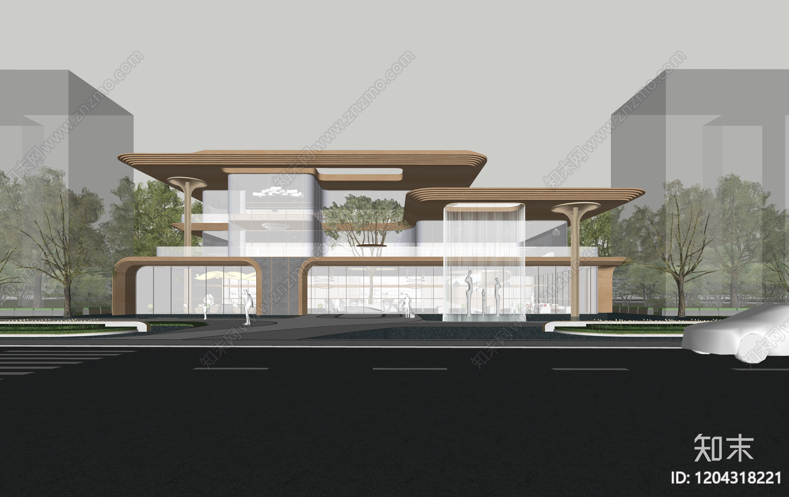 现代售楼处建筑SU模型下载【ID:1204318221】