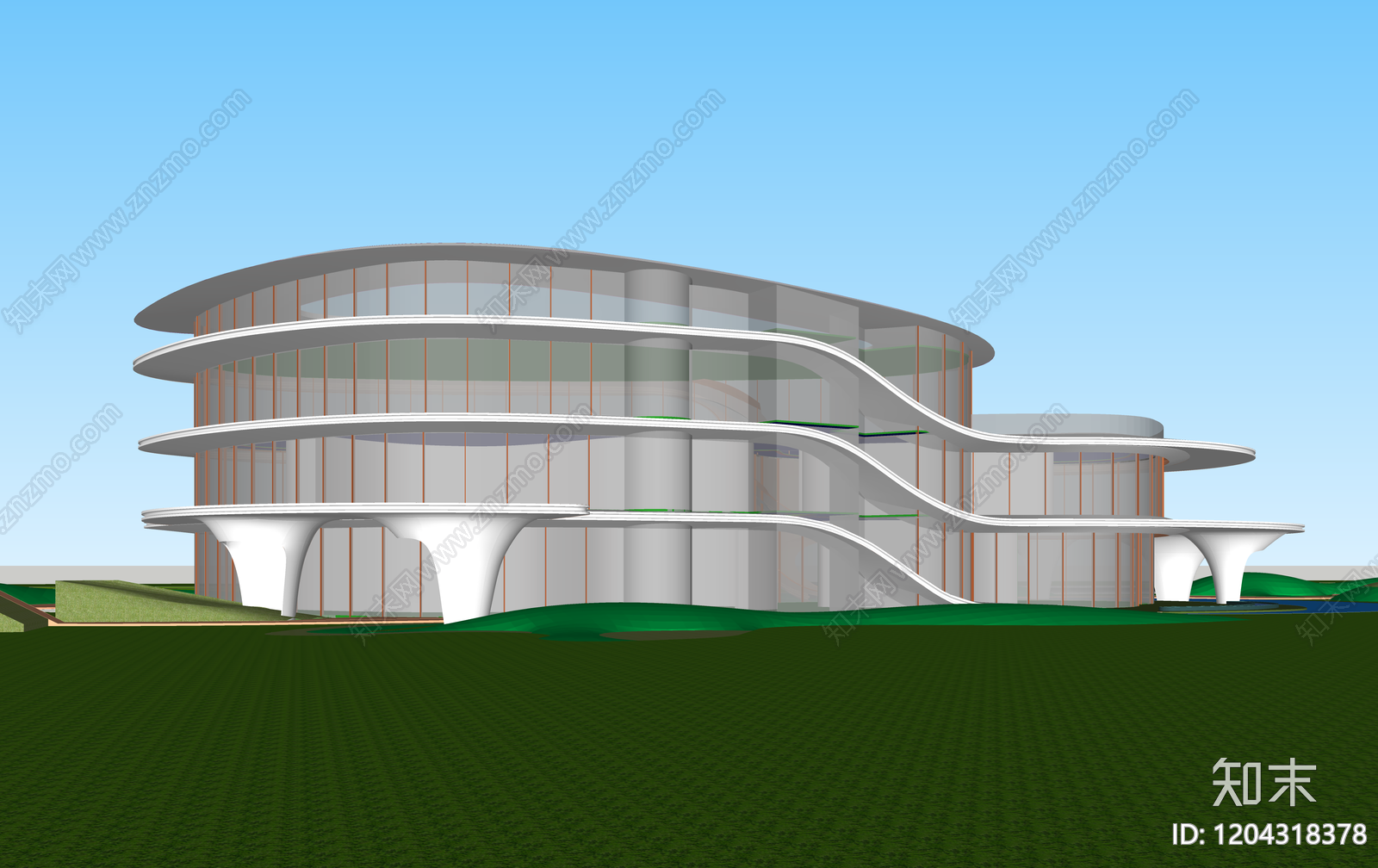现代售楼处建筑SU模型下载【ID:1204318378】
