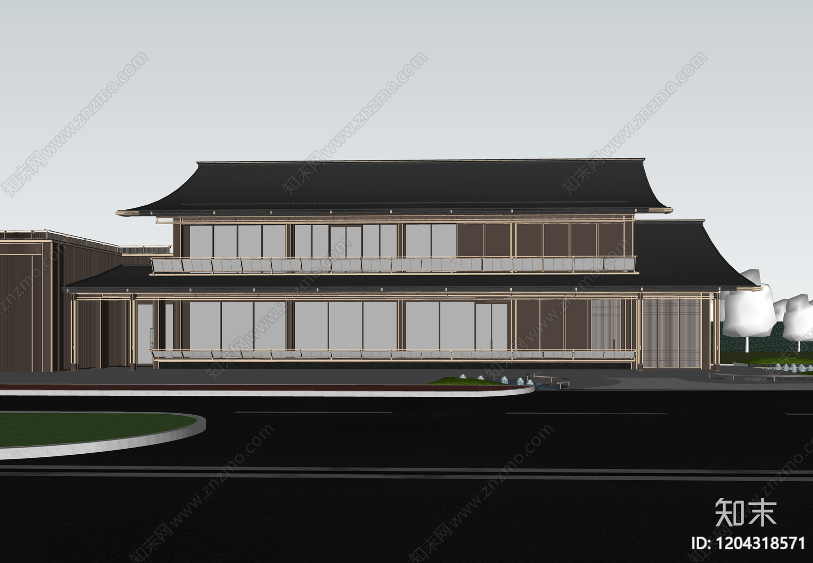 现代售楼处建筑SU模型下载【ID:1204318571】