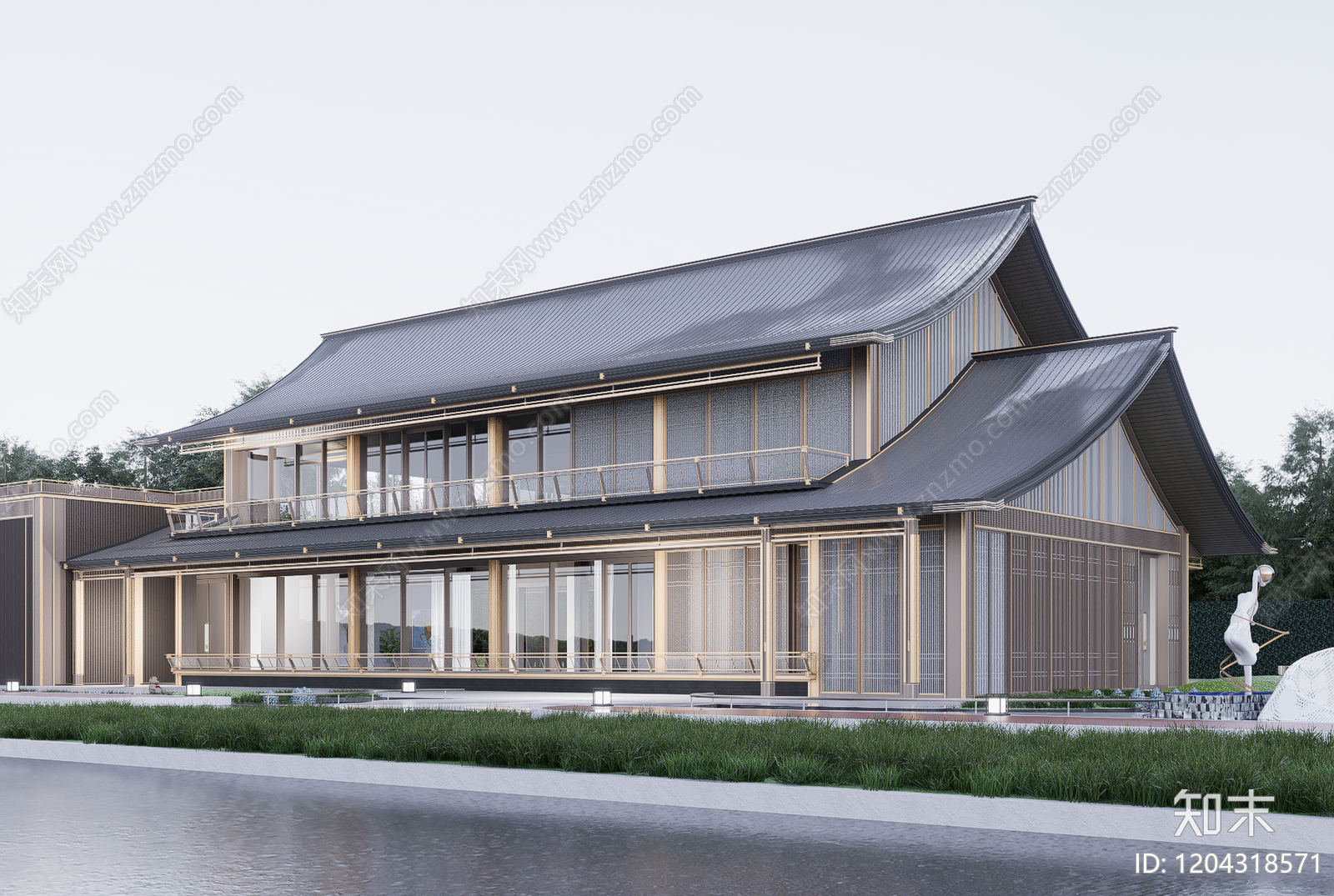 现代售楼处建筑SU模型下载【ID:1204318571】