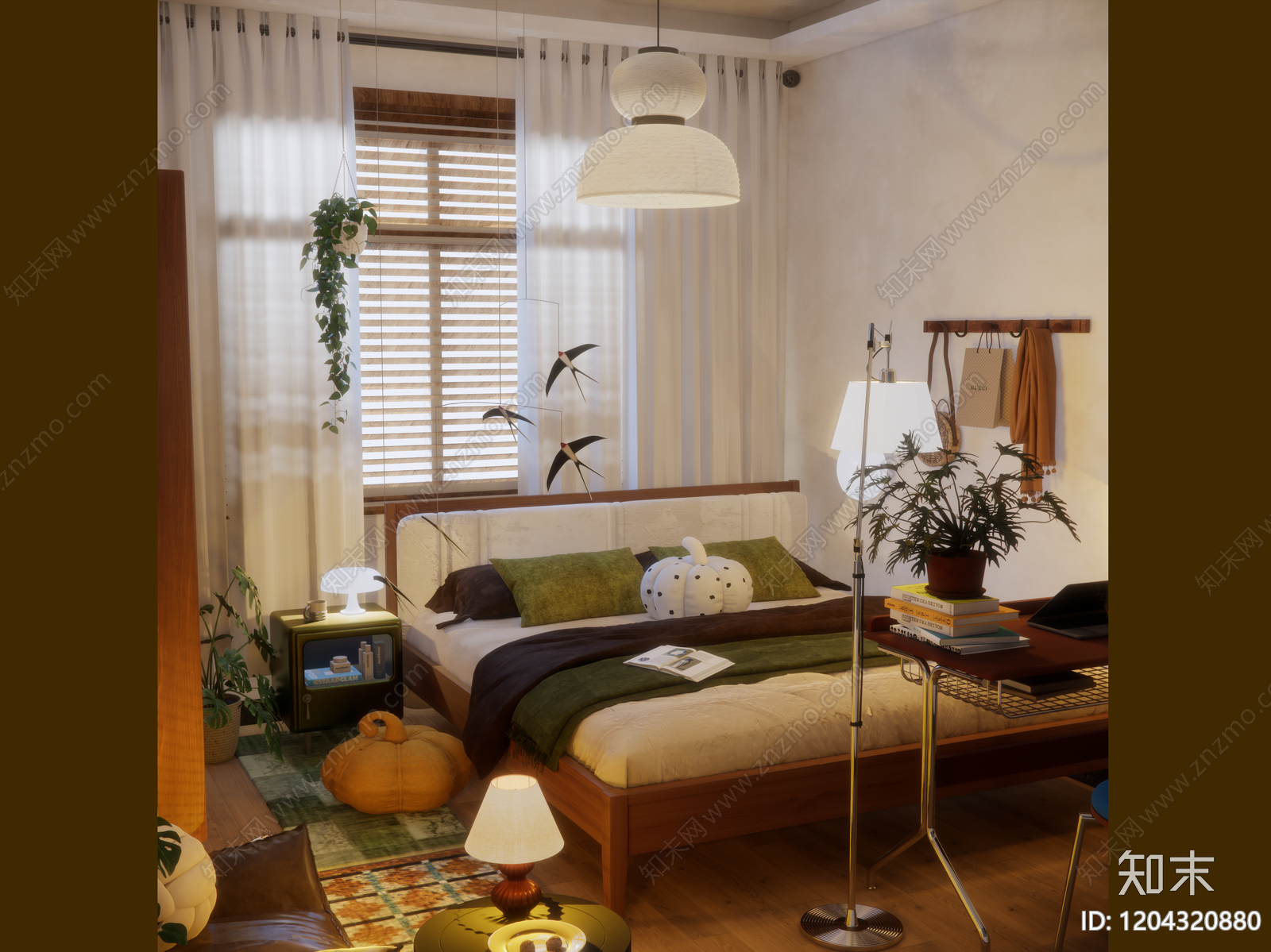 复古原木单人卧室SU模型下载【ID:1204320880】