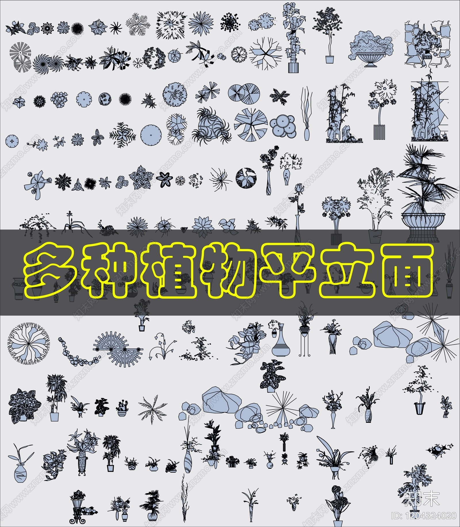 现代综合植物图库cad施工图下载【ID:1204324020】