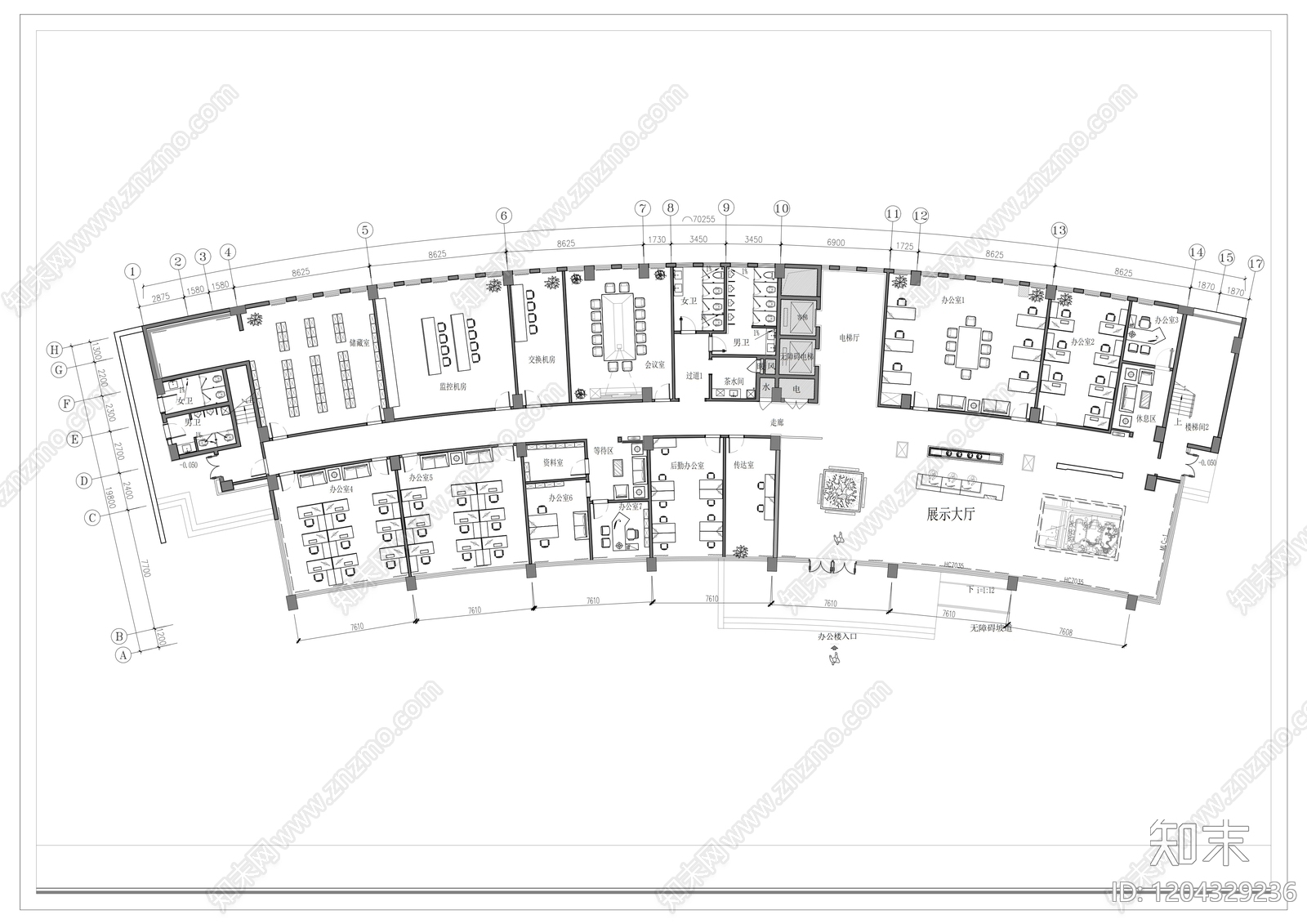现代整体办公空间cad施工图下载【ID:1204329236】