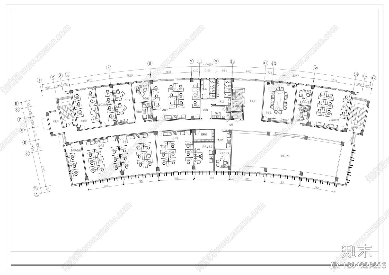 现代整体办公空间cad施工图下载【ID:1204329236】