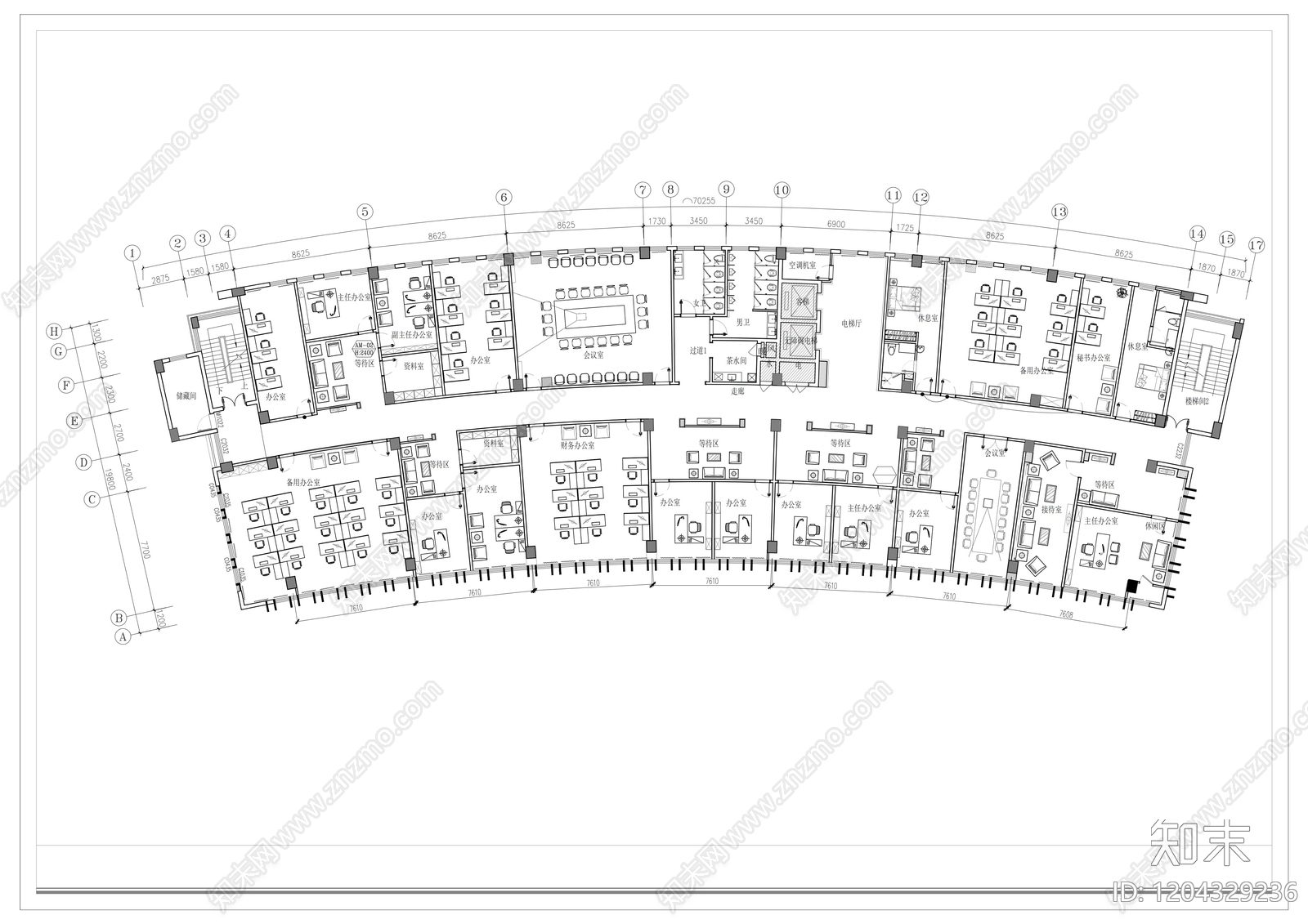 现代整体办公空间cad施工图下载【ID:1204329236】