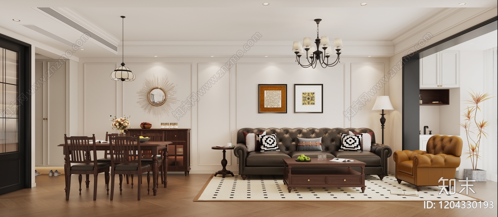 美式法式客餐厅3D模型下载【ID:1204330193】