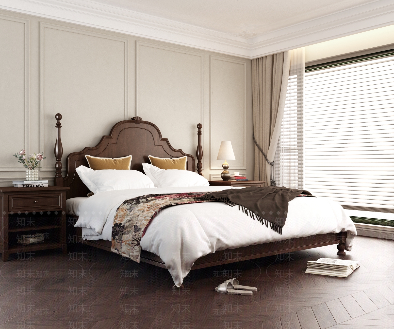美式复古双人床3D模型下载【ID:1204332446】