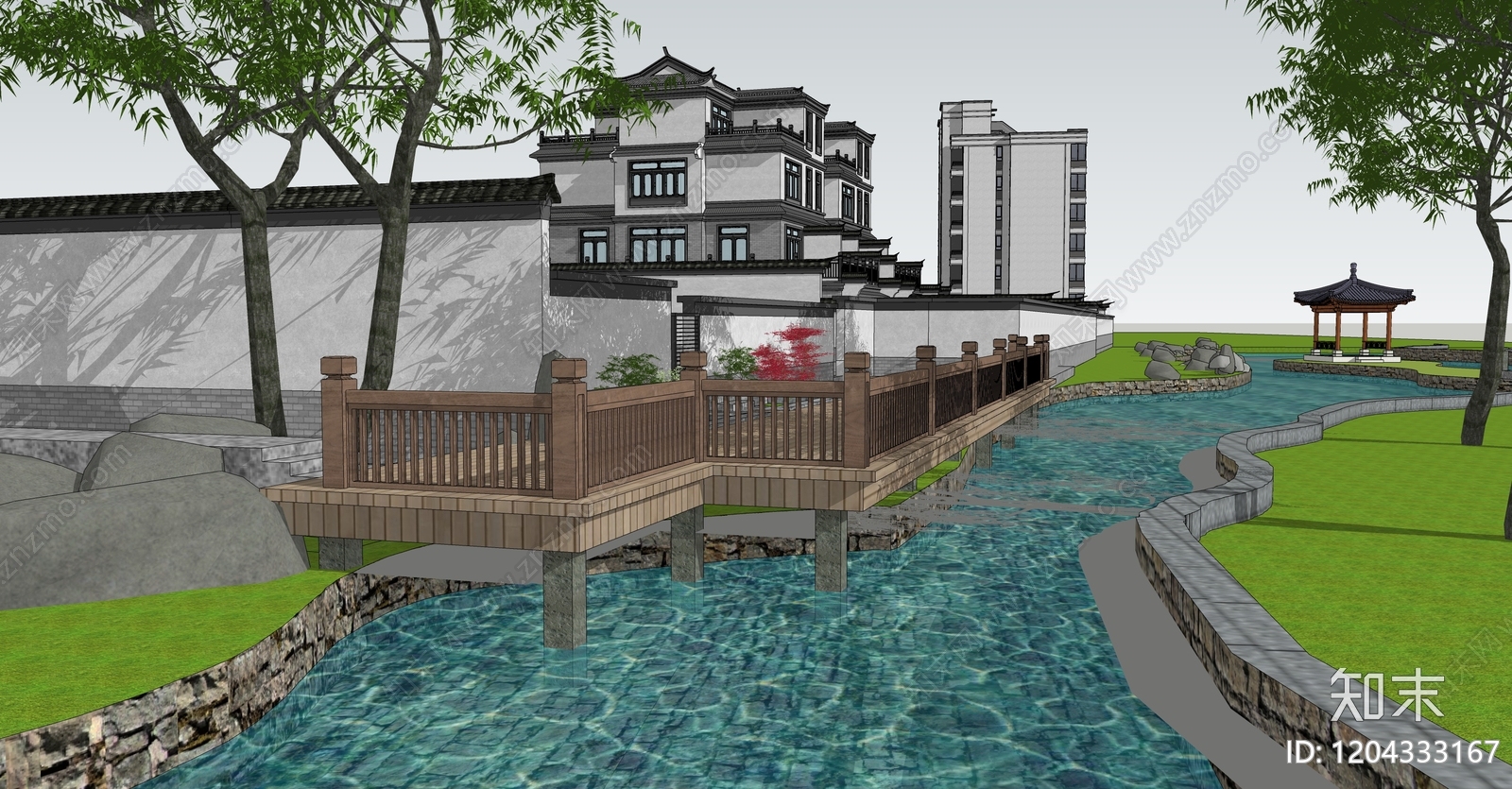 新中式乡村庭院SU模型下载【ID:1204333167】