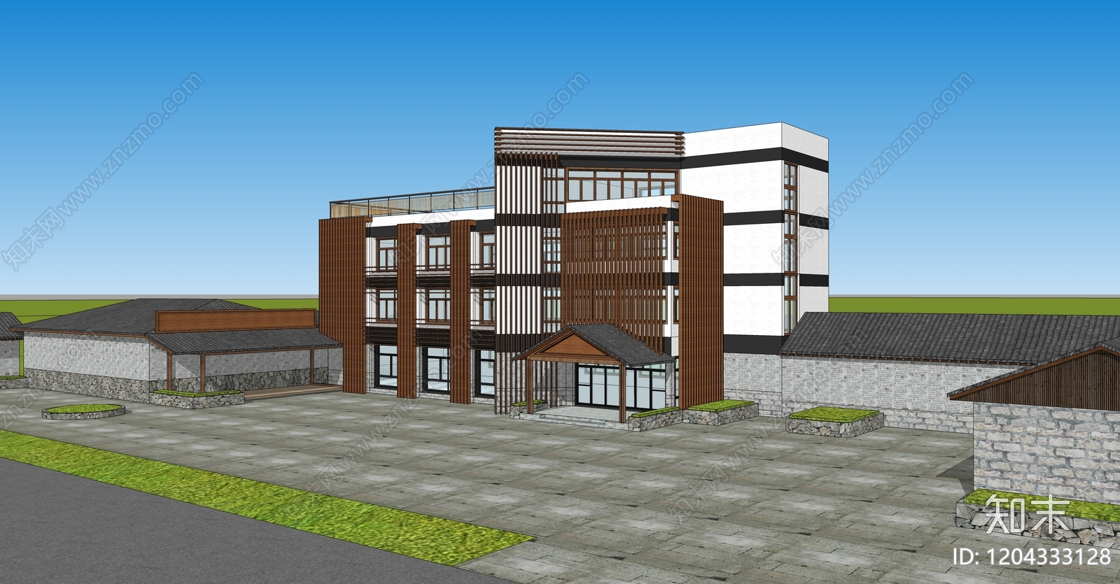 现代民宿建筑SU模型下载【ID:1204333128】