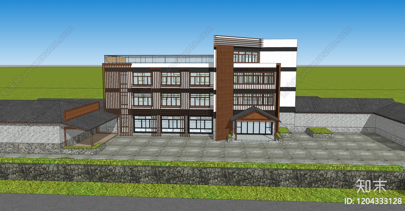 现代民宿建筑SU模型下载【ID:1204333128】