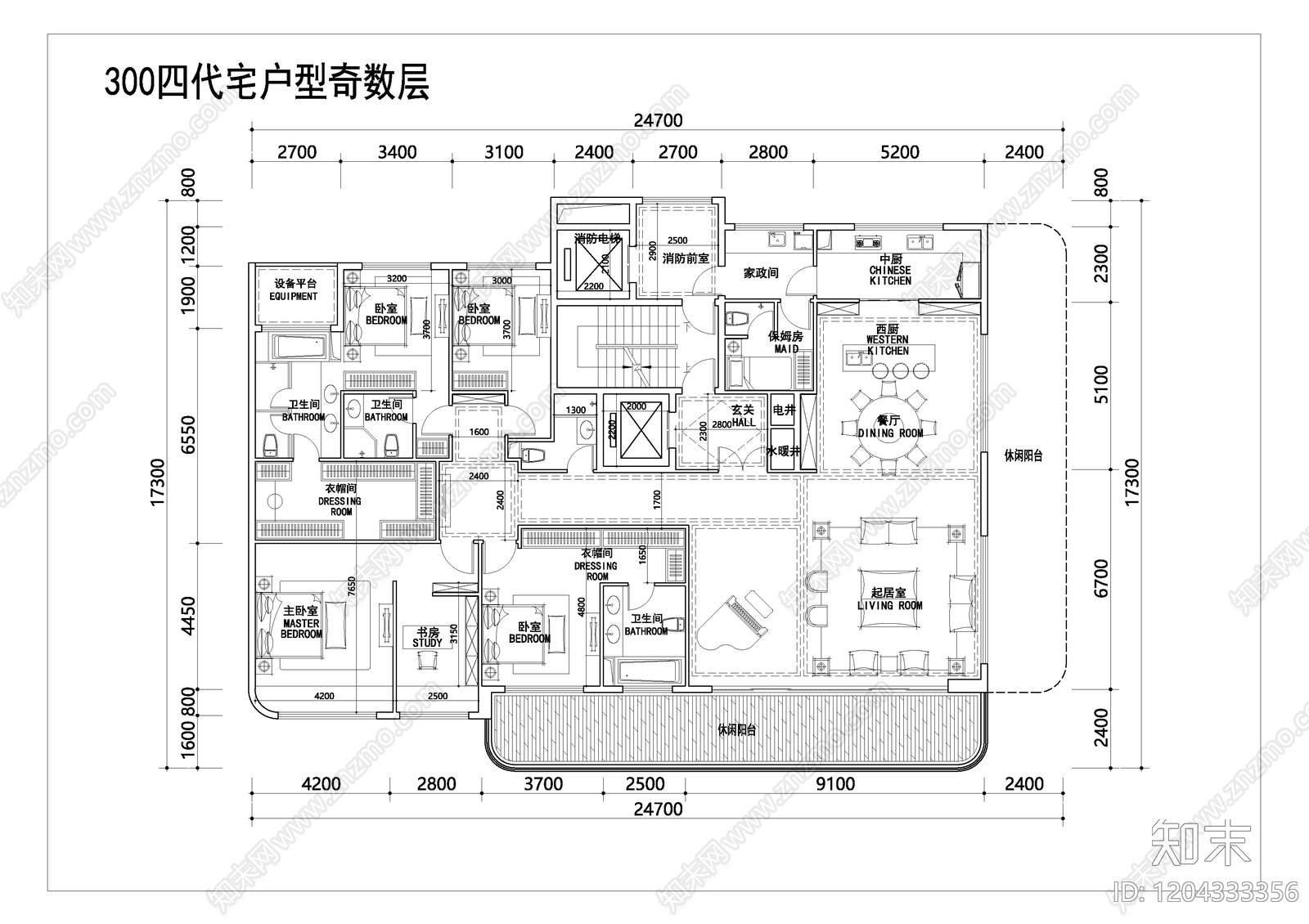 现代新中式住宅楼建筑施工图下载【ID:1204333356】