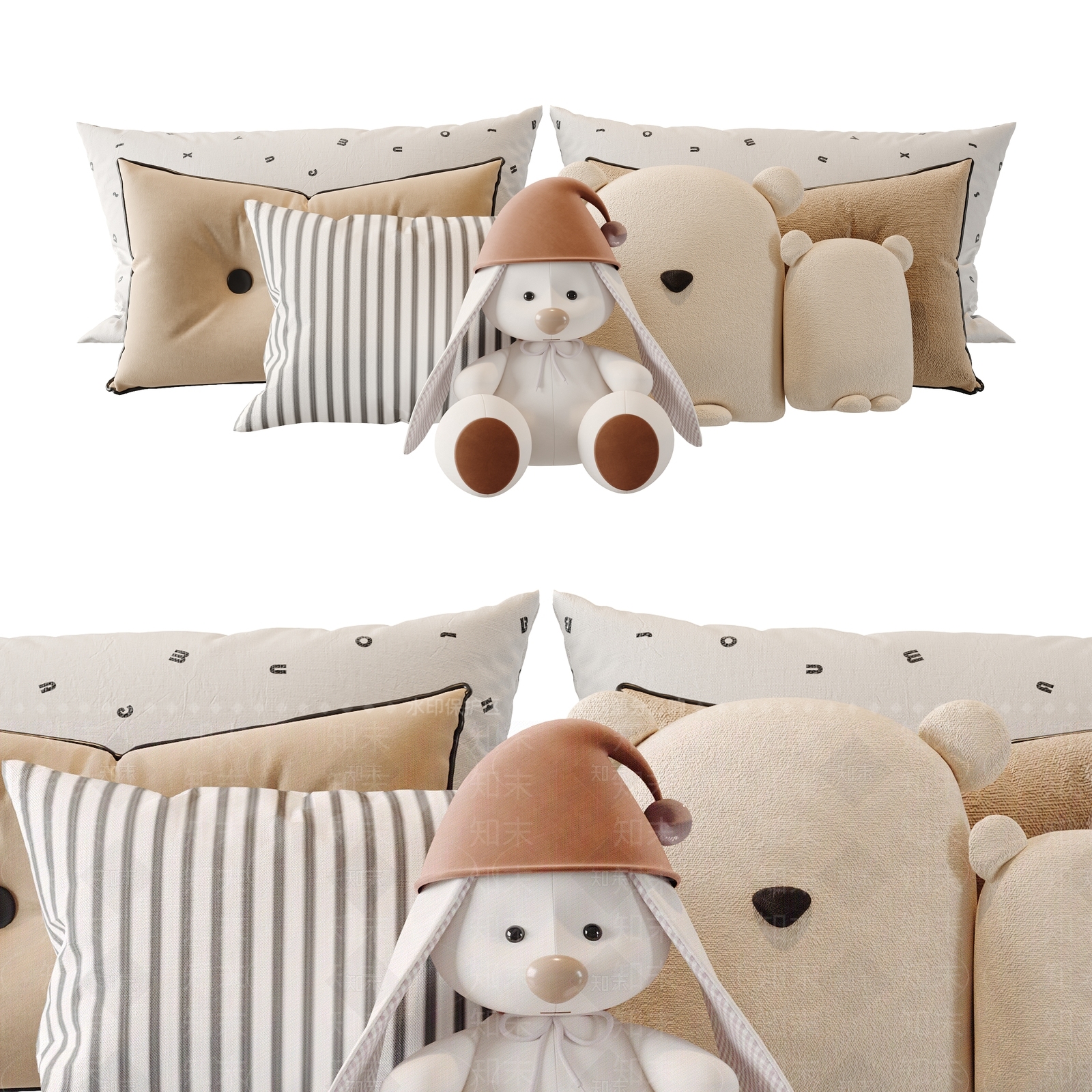 现代奶油床品SU模型下载【ID:1204339330】