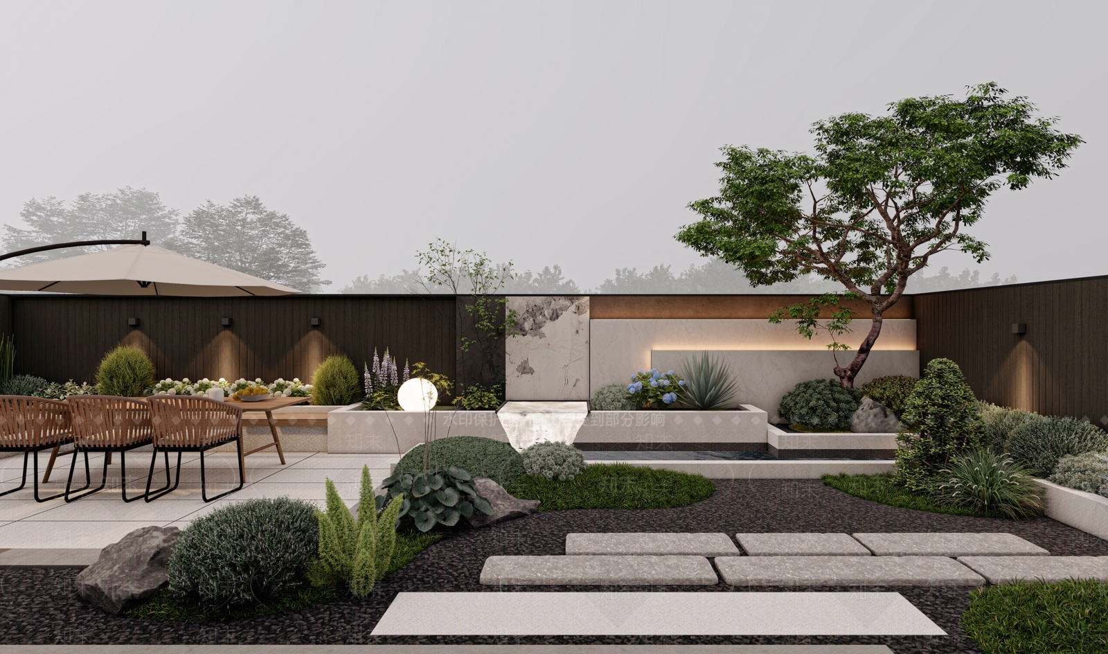 现代禅意别墅庭院SU模型下载【ID:1204340056】