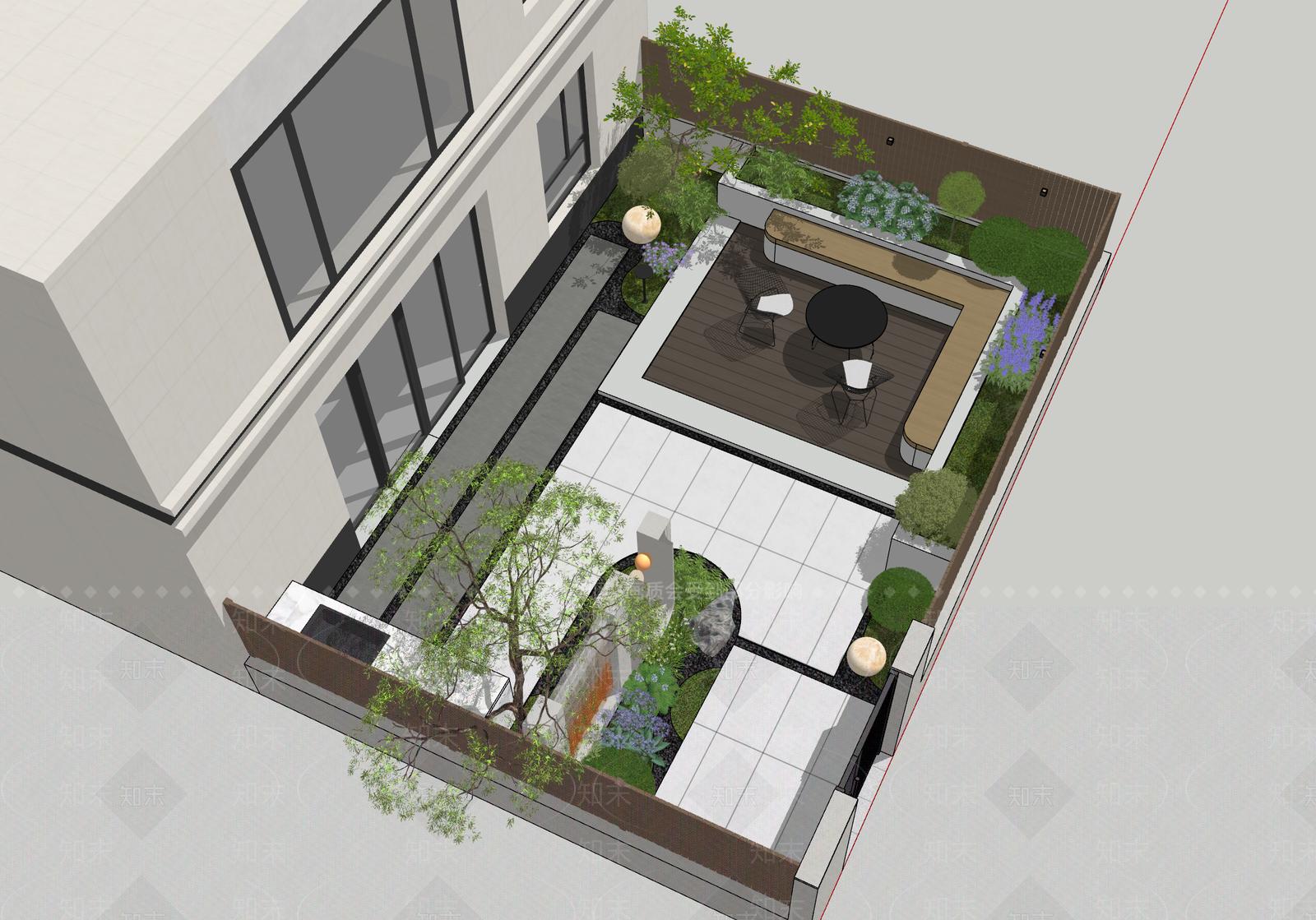 现代极简别墅庭院SU模型下载【ID:1204343575】