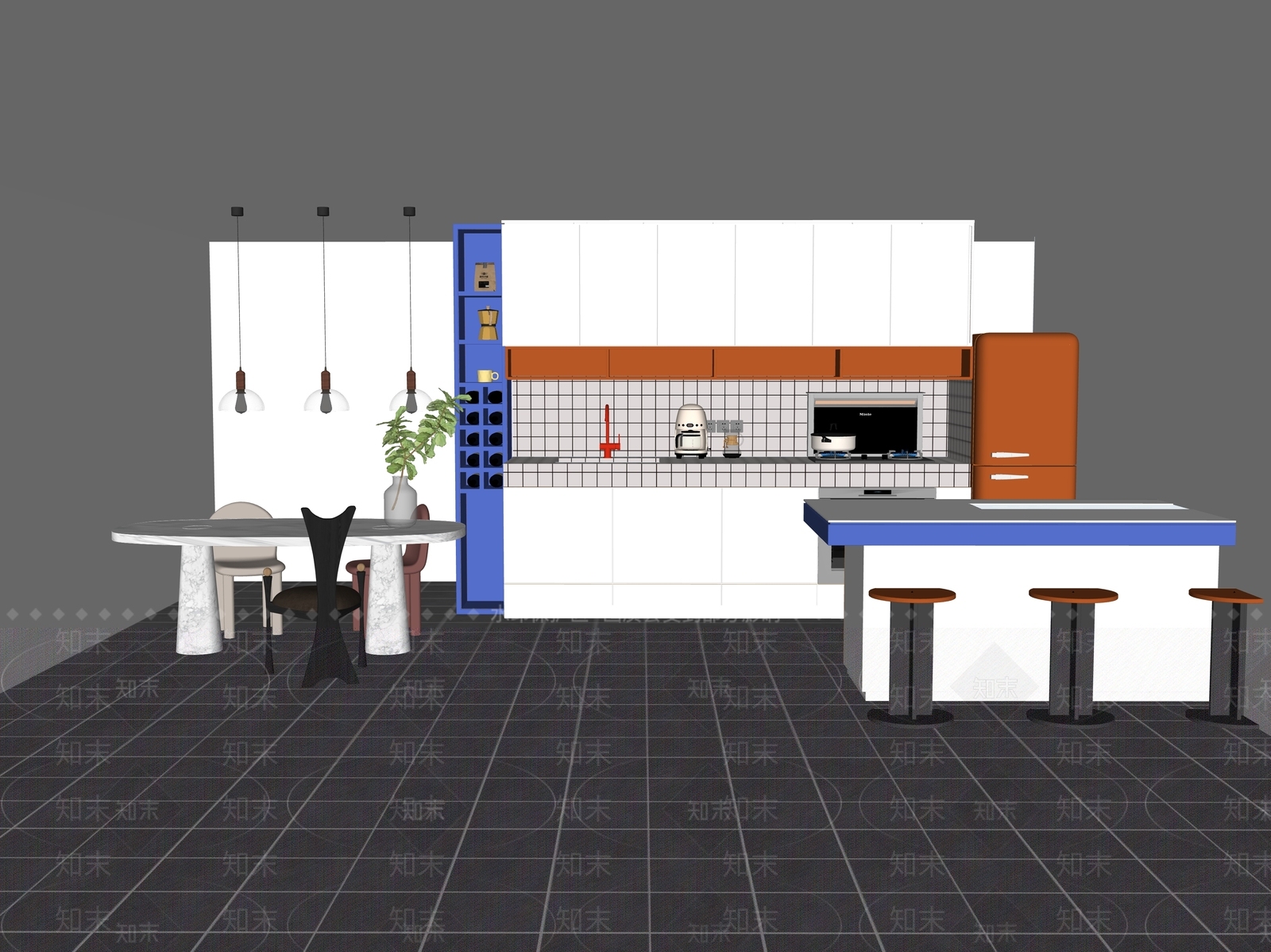 北欧现代开放式厨房SU模型下载【ID:1204342951】