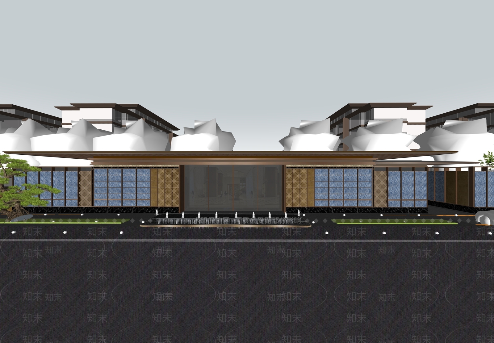 新中式小区建筑SU模型下载【ID:1204344861】