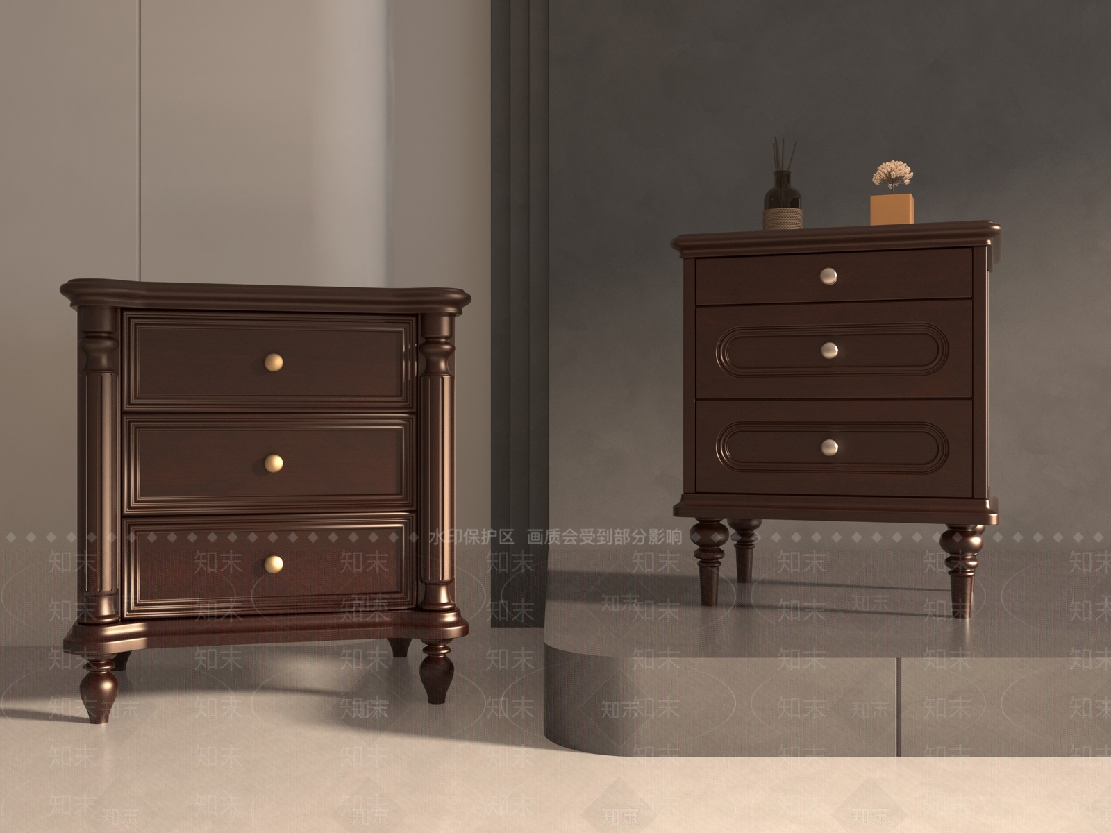 美式复古床头柜3D模型下载【ID:1204346050】