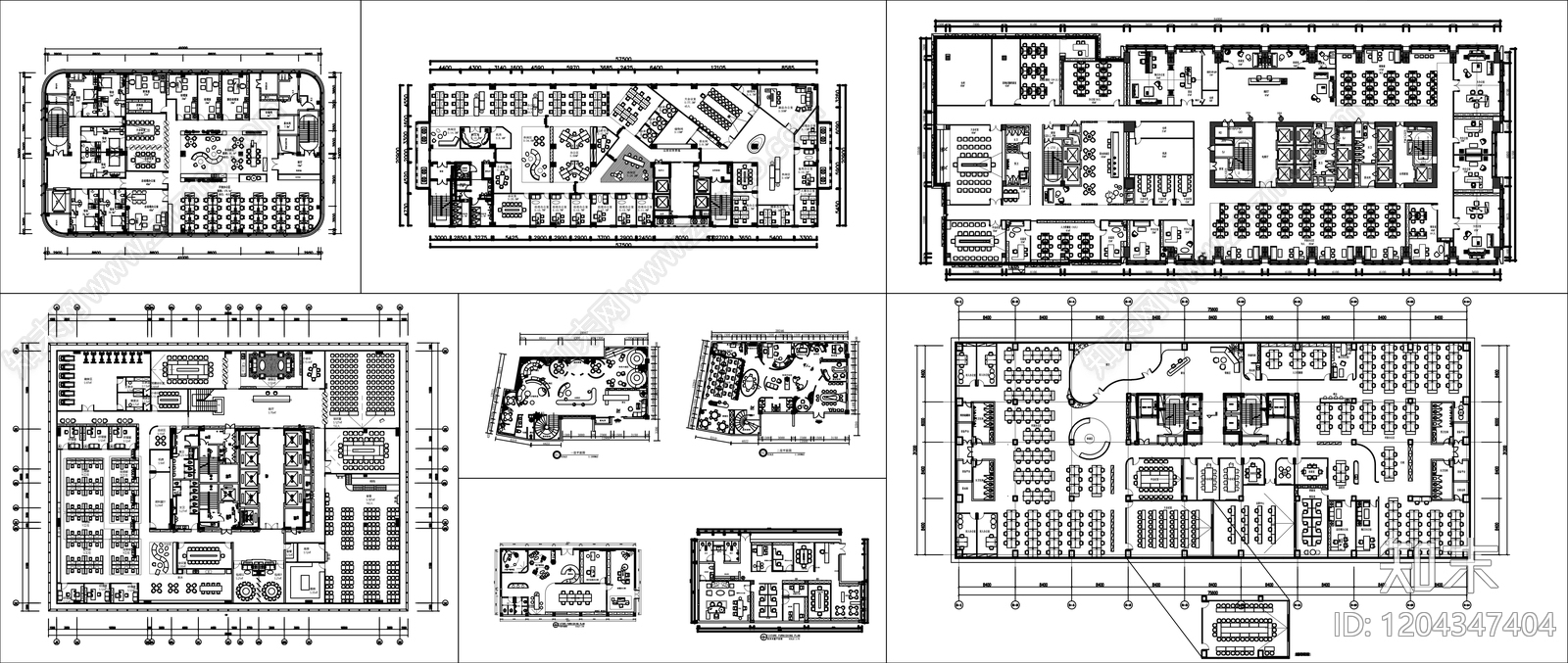 现代新中式整体办公空间cad施工图下载【ID:1204347404】