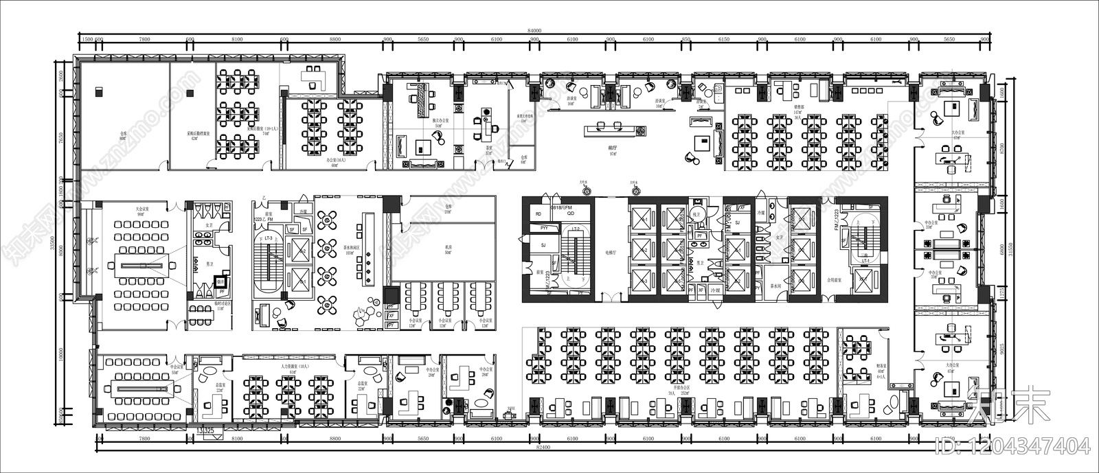 现代新中式整体办公空间cad施工图下载【ID:1204347404】