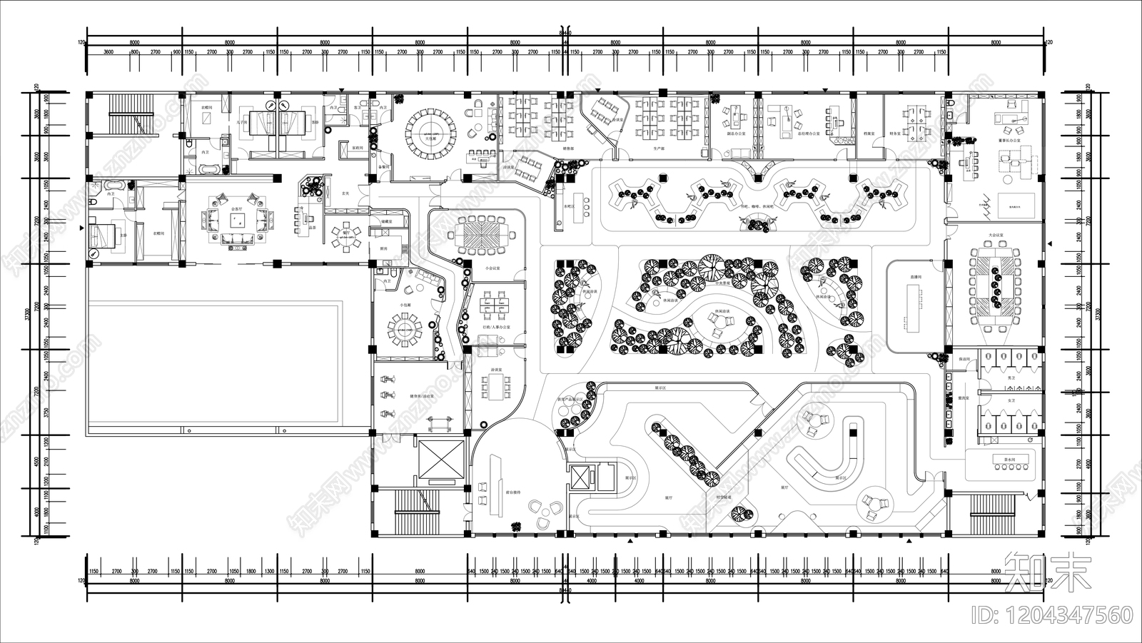 现代新中式整体办公空间cad施工图下载【ID:1204347560】