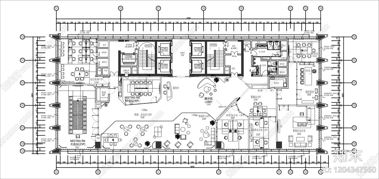 现代新中式整体办公空间cad施工图下载【ID:1204347560】