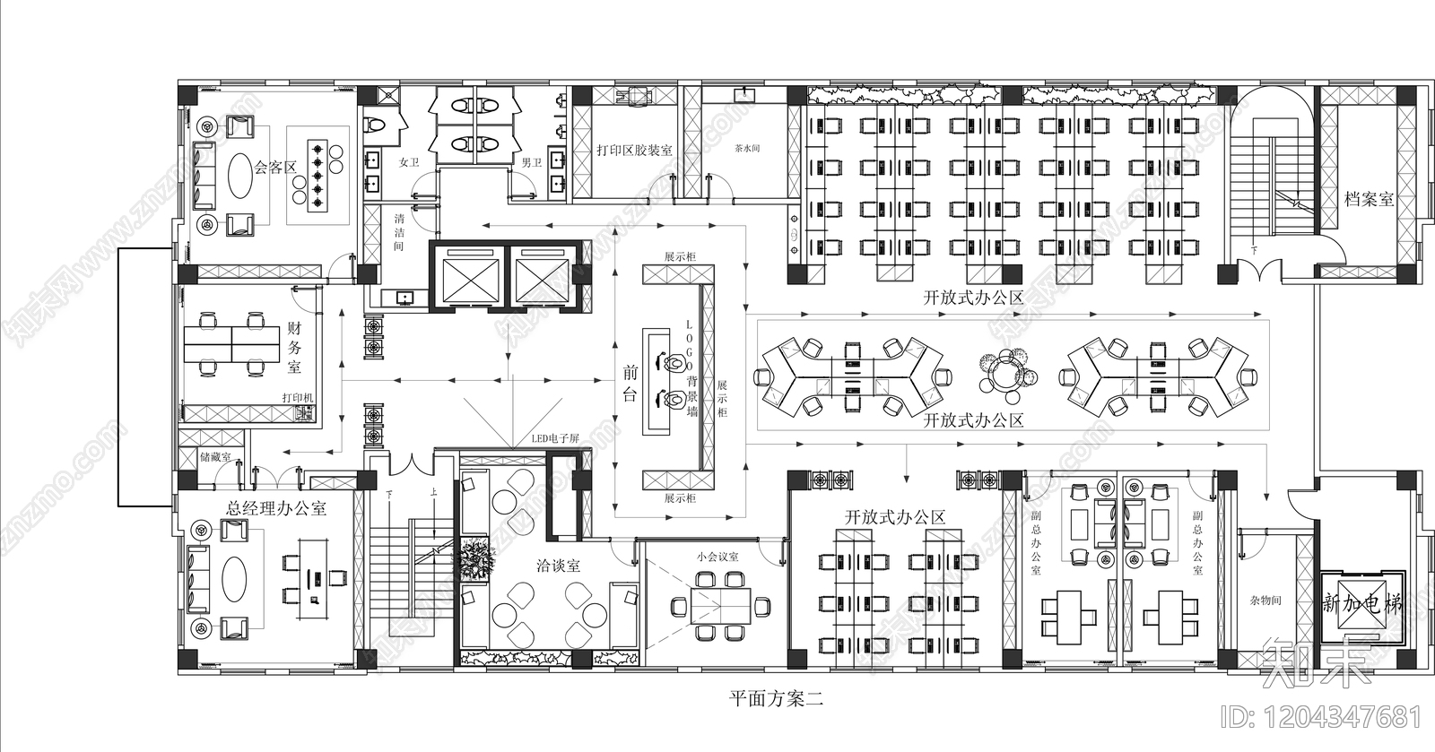 现代新中式整体办公空间cad施工图下载【ID:1204347681】