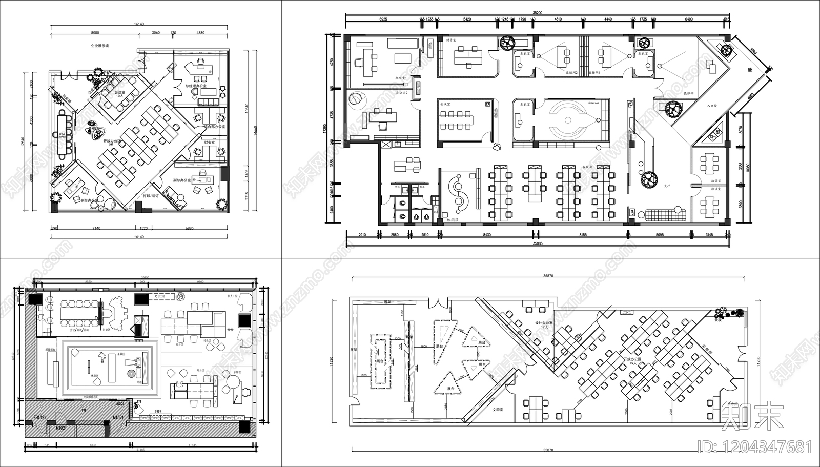 现代新中式整体办公空间cad施工图下载【ID:1204347681】