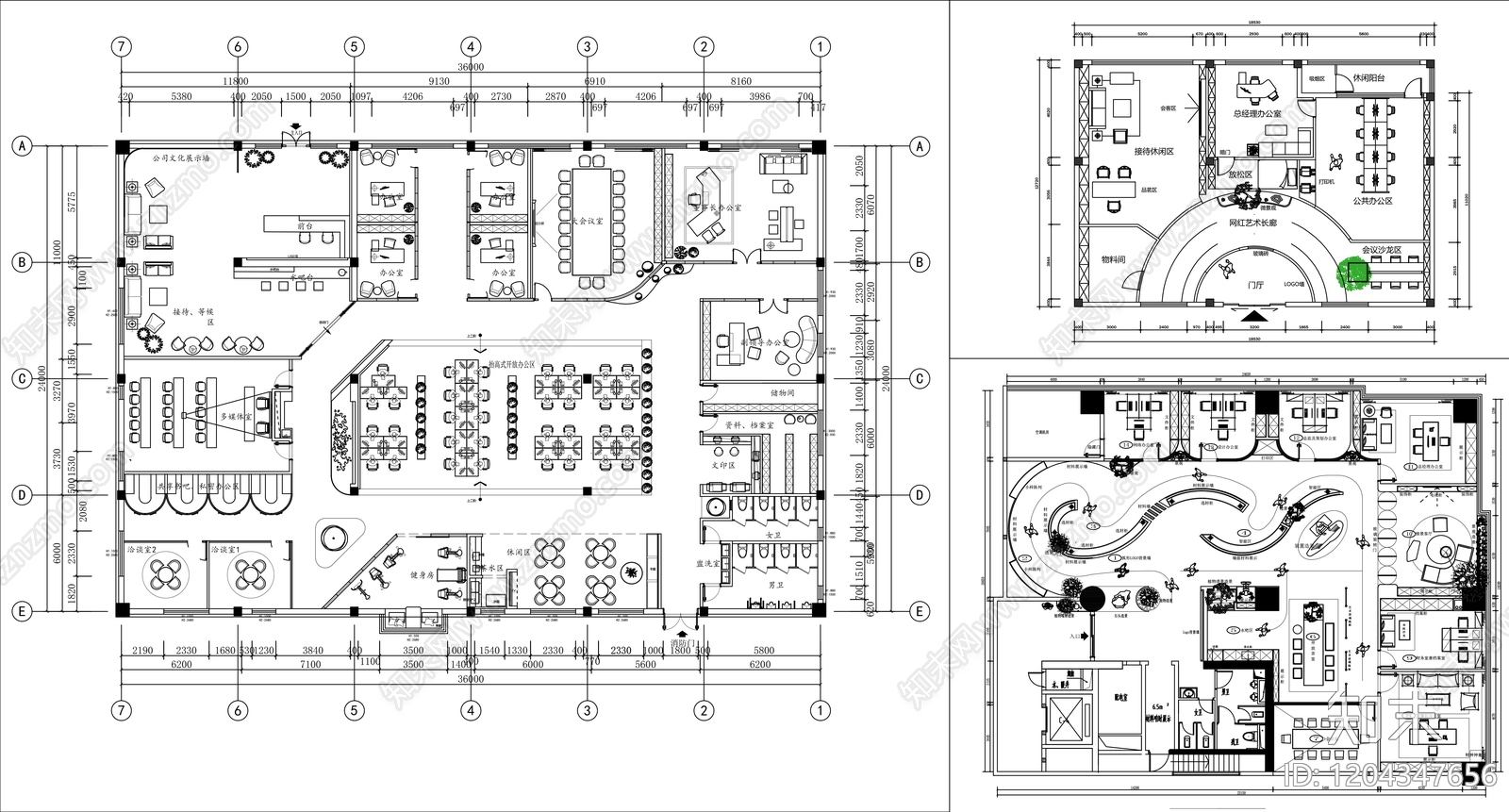 现代新中式整体办公空间cad施工图下载【ID:1204347656】