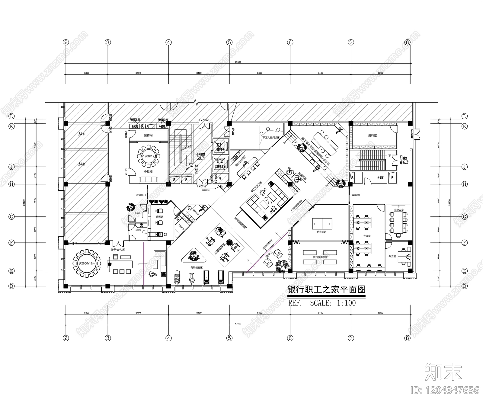 现代新中式整体办公空间cad施工图下载【ID:1204347656】