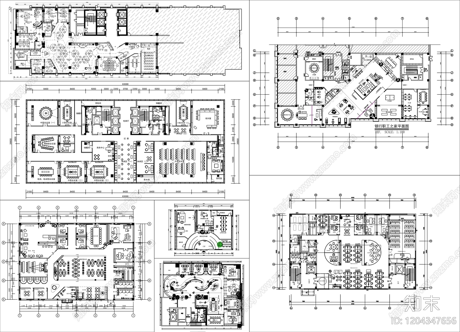 现代新中式整体办公空间cad施工图下载【ID:1204347656】