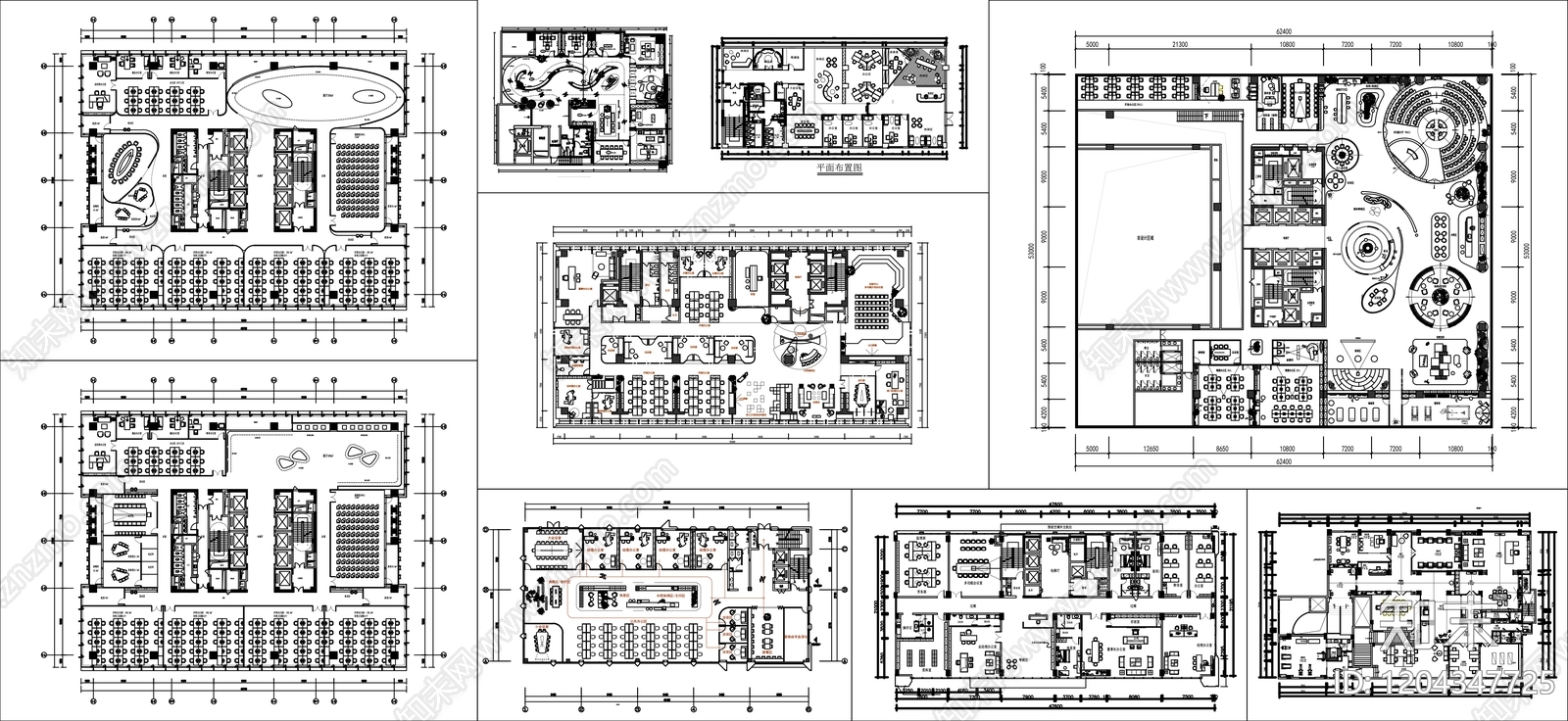 现代新中式整体办公空间cad施工图下载【ID:1204347725】