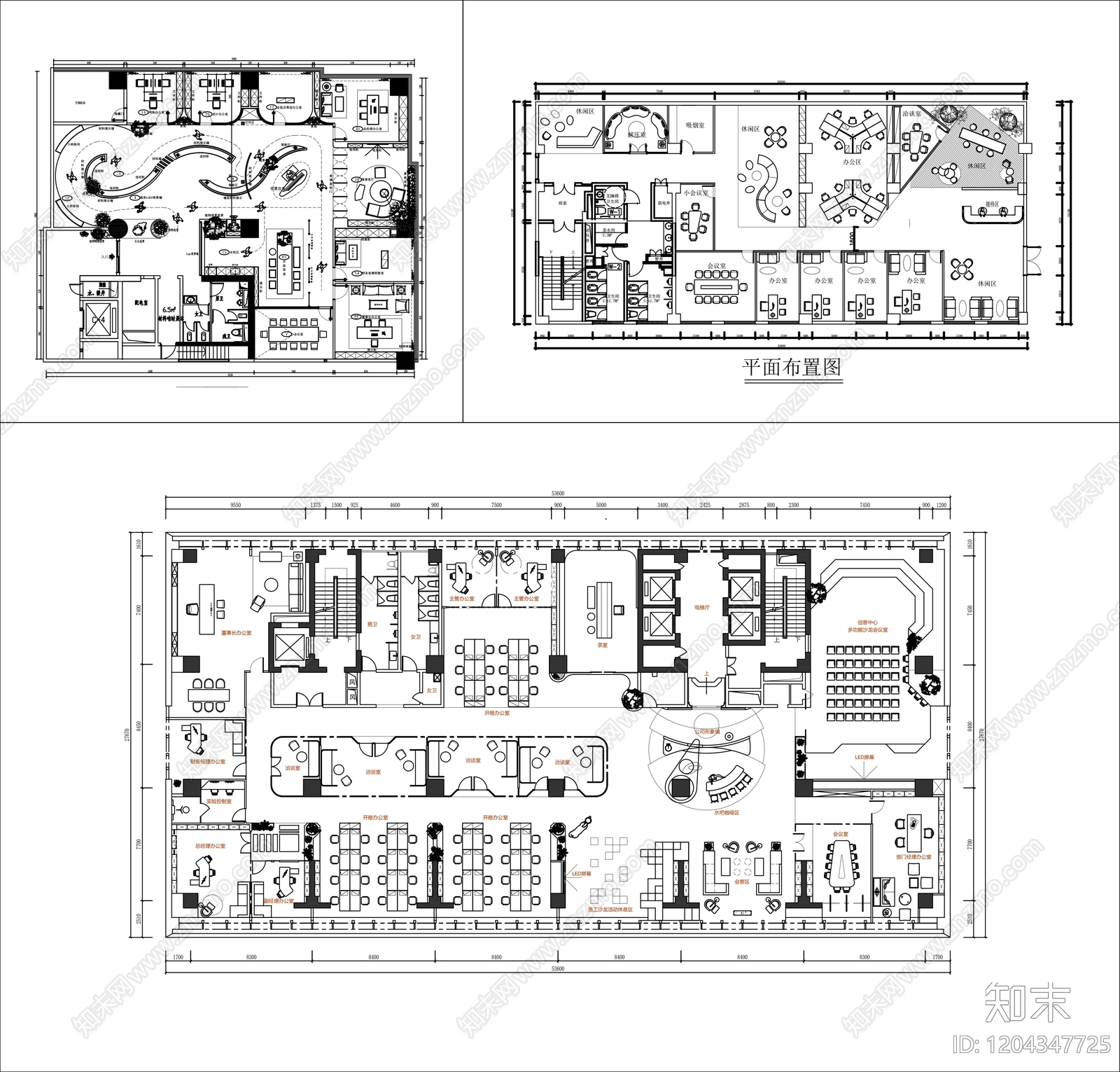 现代新中式整体办公空间cad施工图下载【ID:1204347725】