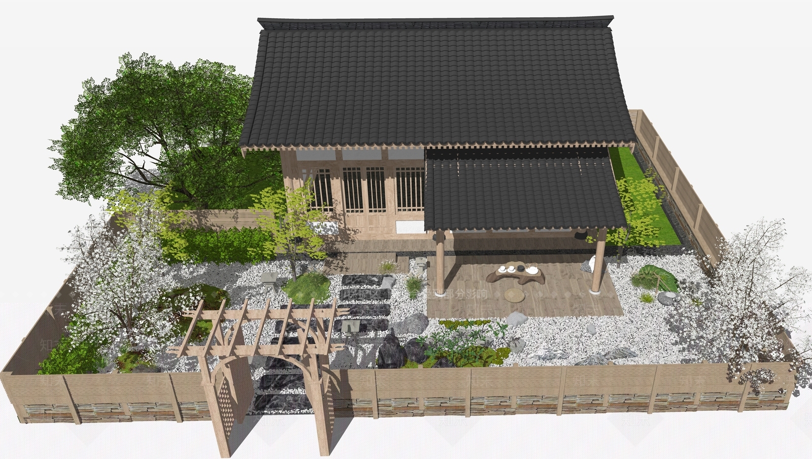 新中式日式四合院SU模型下载【ID:1204357056】