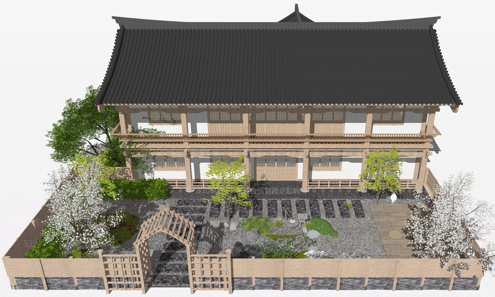 新中式日式四合院SU模型下载【ID:1204357269】