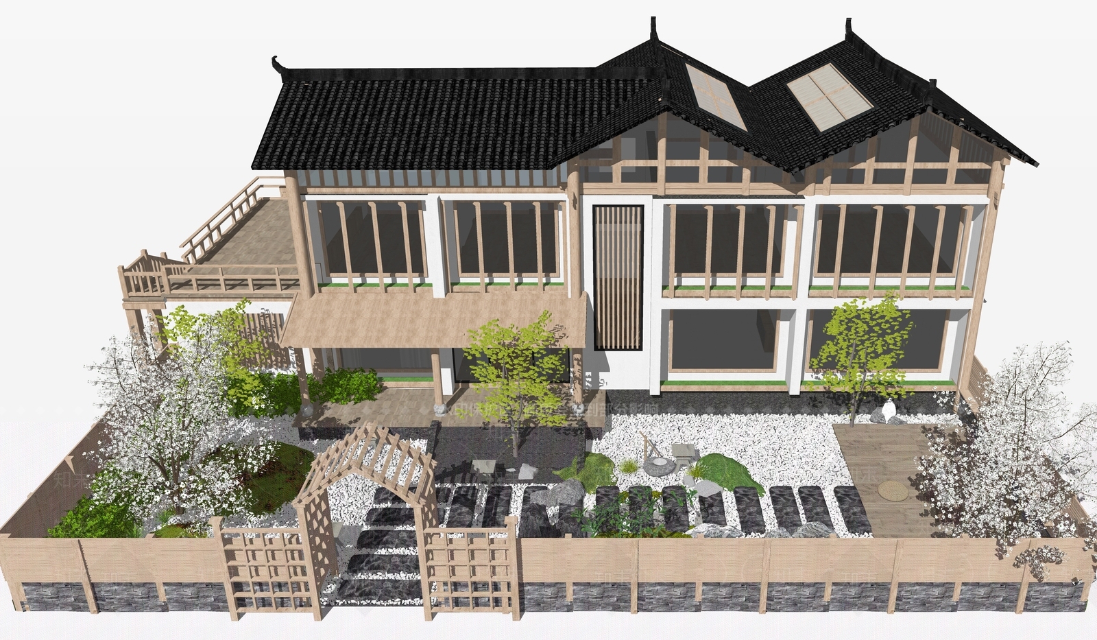 新中式日式四合院SU模型下载【ID:1204357342】