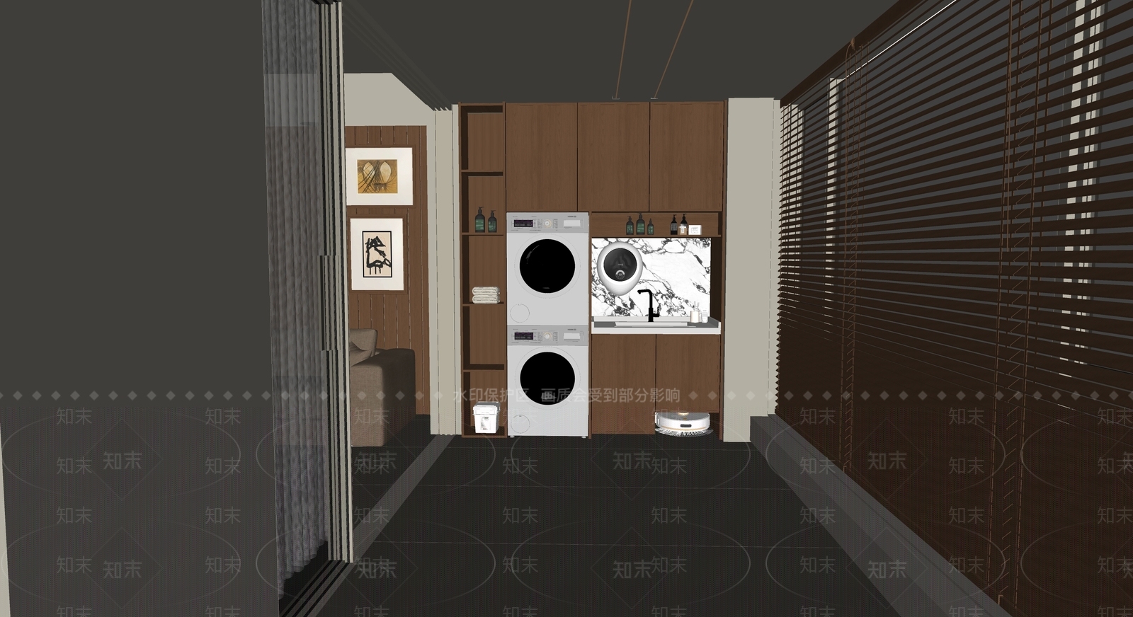 现代原木家居阳台SU模型下载【ID:1204358886】