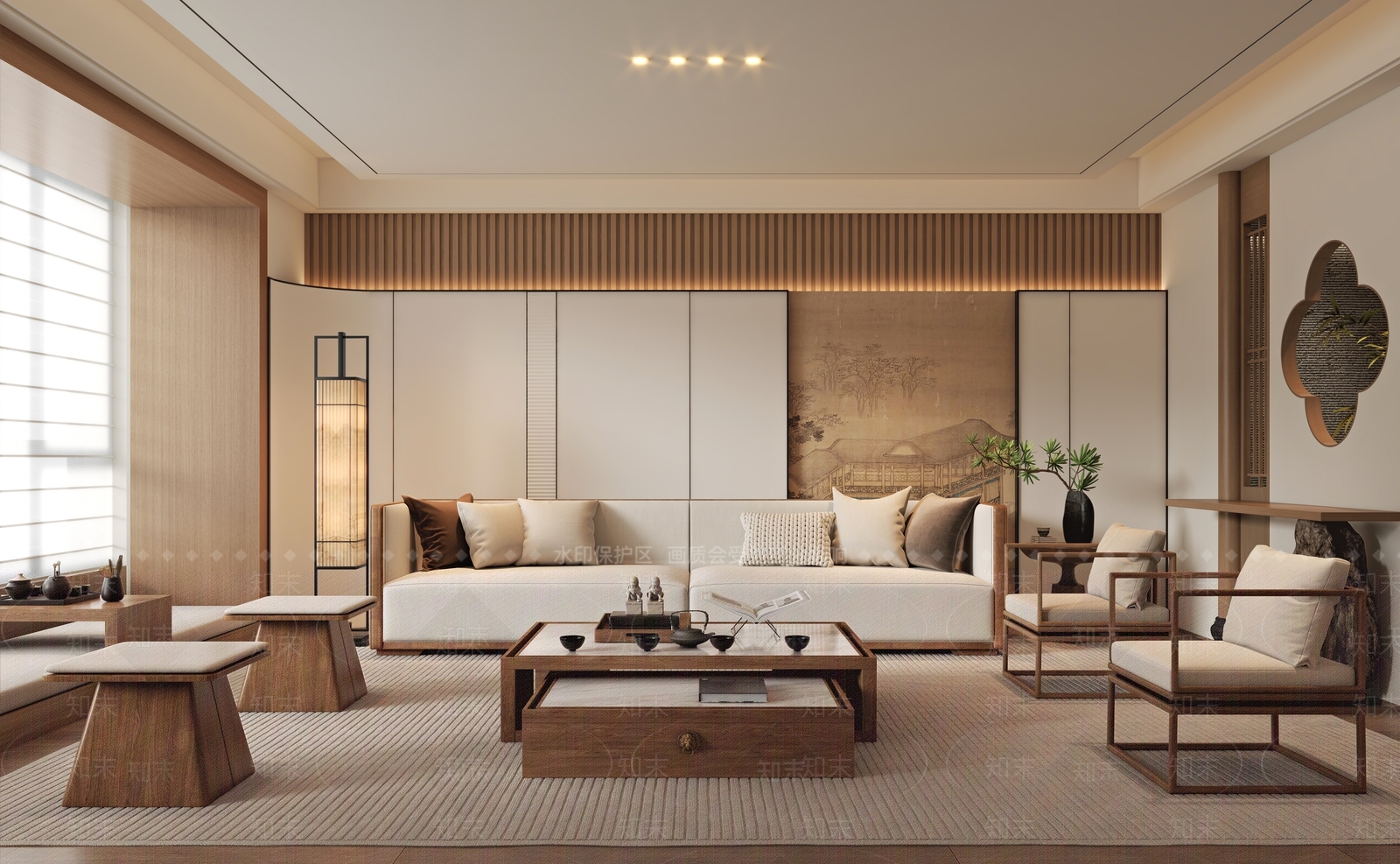 禅意新中式家居客厅3D模型下载【ID:1204358829】