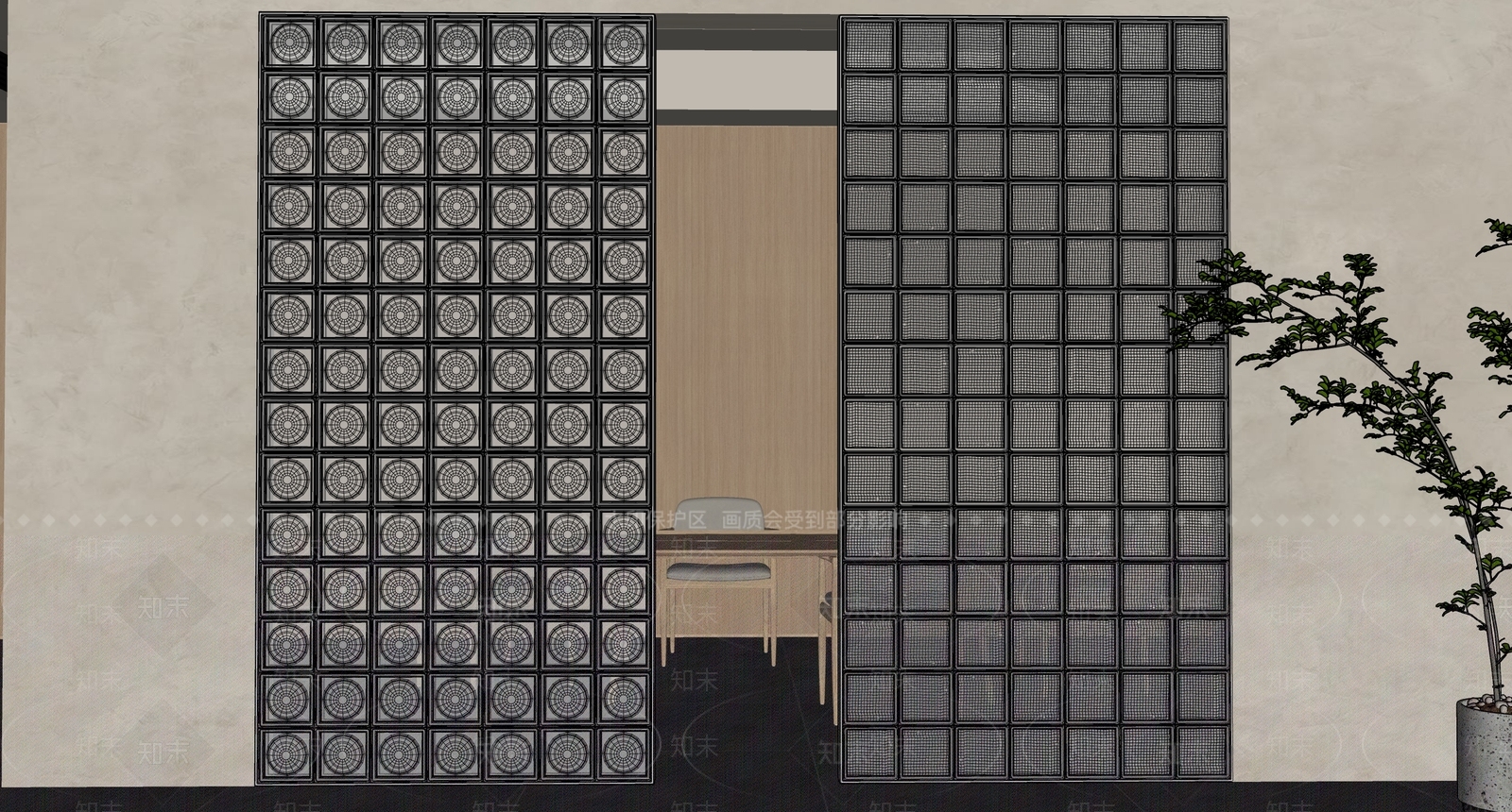 现代简约隔断SU模型下载【ID:1204361538】