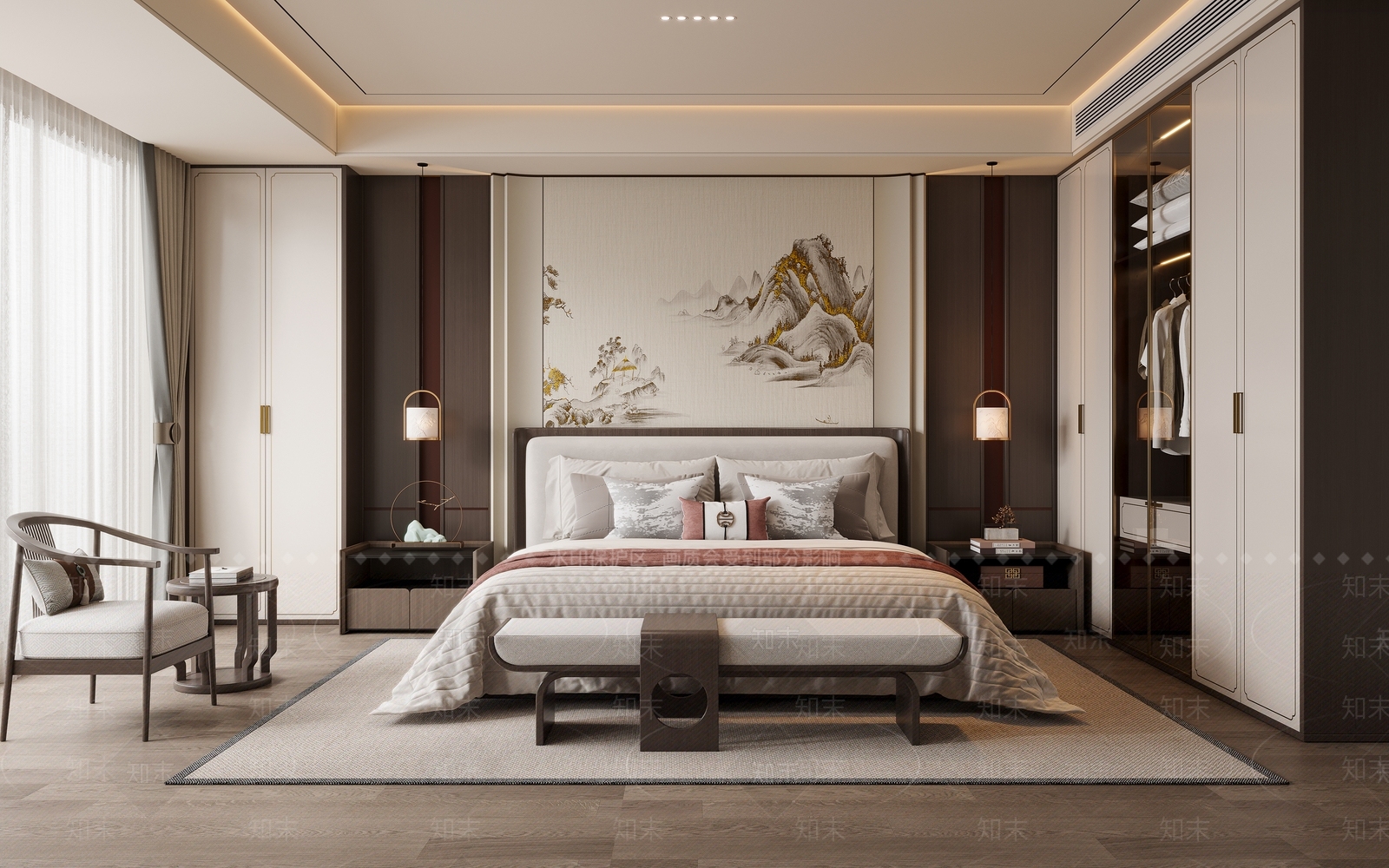 新中式家居卧室3D模型下载【ID:1204363888】